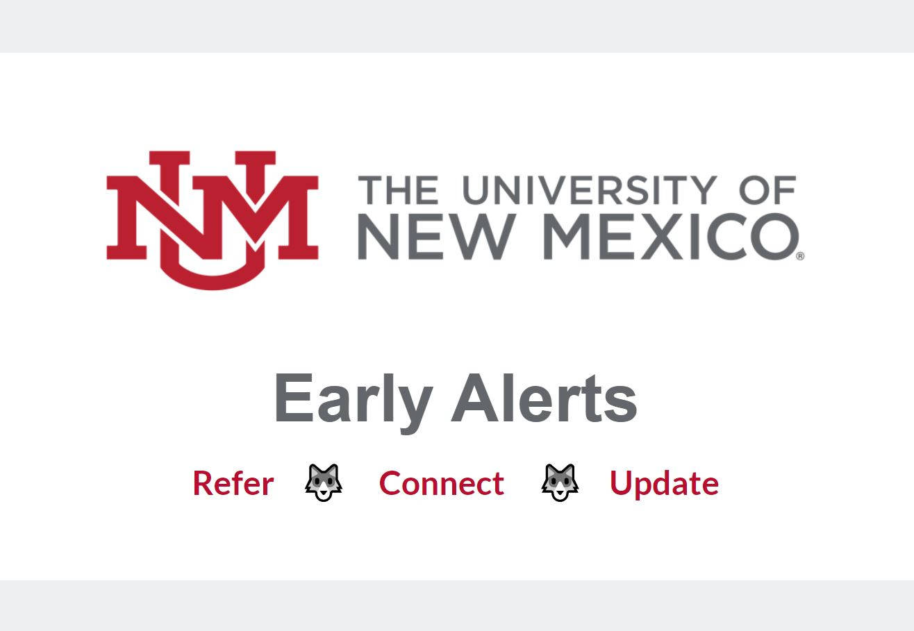Alert 桌布 壁紙 — 新墨西哥大學標誌，帶有紅色NM徽章和灰色文字，用於Early Alerts服務，配有狼圖標。