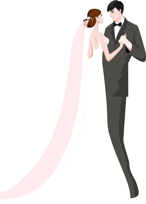 Marriage Clipart 桌布 壁紙 — 新娘和新郎穿著正式婚禮服飾，在純灰色背景前擁抱。