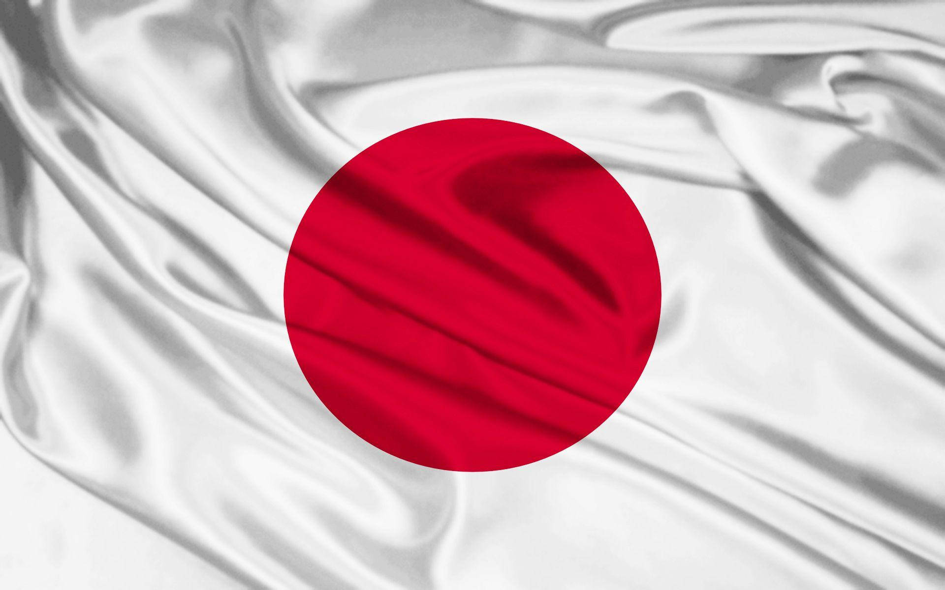 日本國旗，白色絲綢布料上有紅色圓圈，呈現褶皺和高光。
