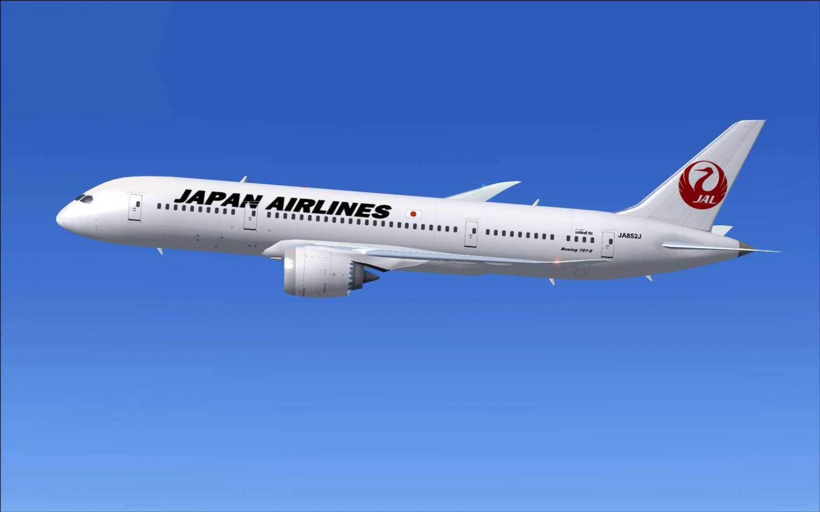 飛機 桌布 壁紙 — 日本航空的波音787夢想客機在清澈的藍天中優雅翱翔。