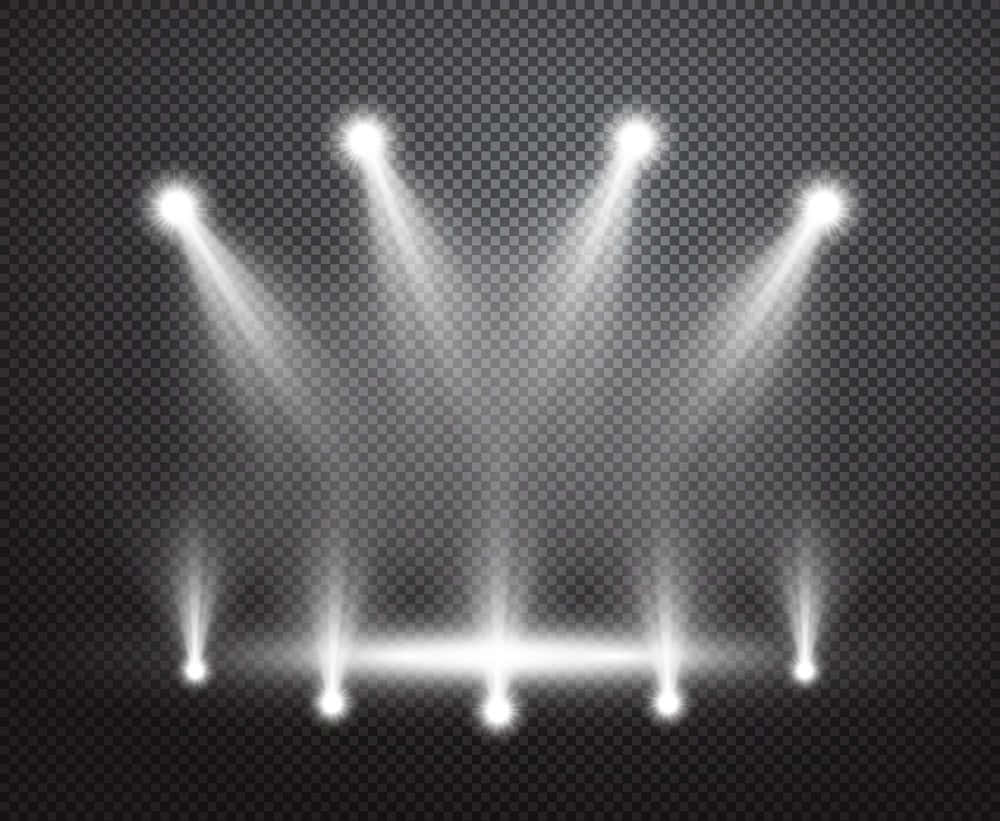 Stage Light 桌布 壁紙 — 明亮的白色舞台聚光燈從上方和下方照射在深色透明背景上。
