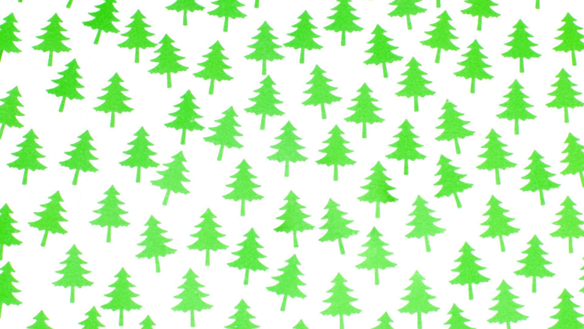 Christmas Pattern 桌布 壁紙 — 明亮的綠色松樹剪影散落在乾淨的白色背景上，形成重複圖案。