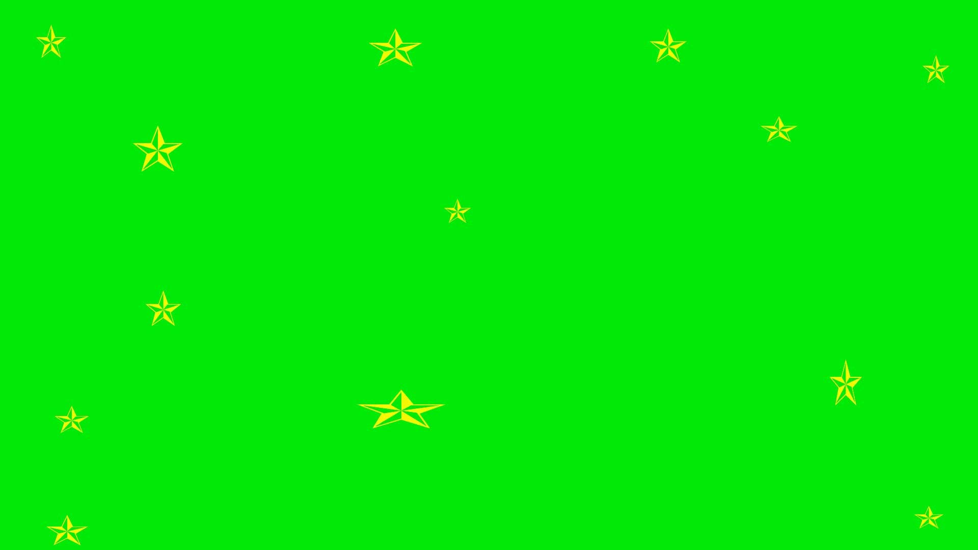 Stars 桌布 壁紙 — 明亮的綠色背景上散落著不同大小、發光的黃色星星。