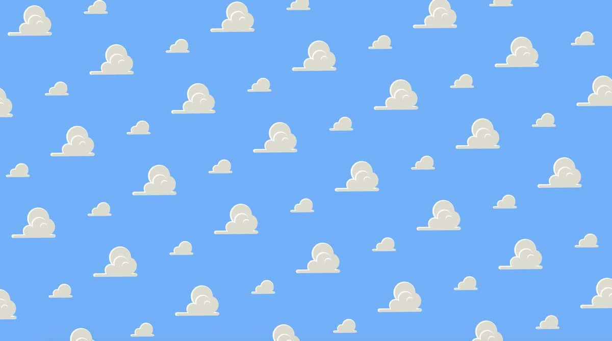 Toy Story Cloud 桌布 壁紙 — 明亮的藍天充滿了分散的、風格化的白雲，形成重複圖案。