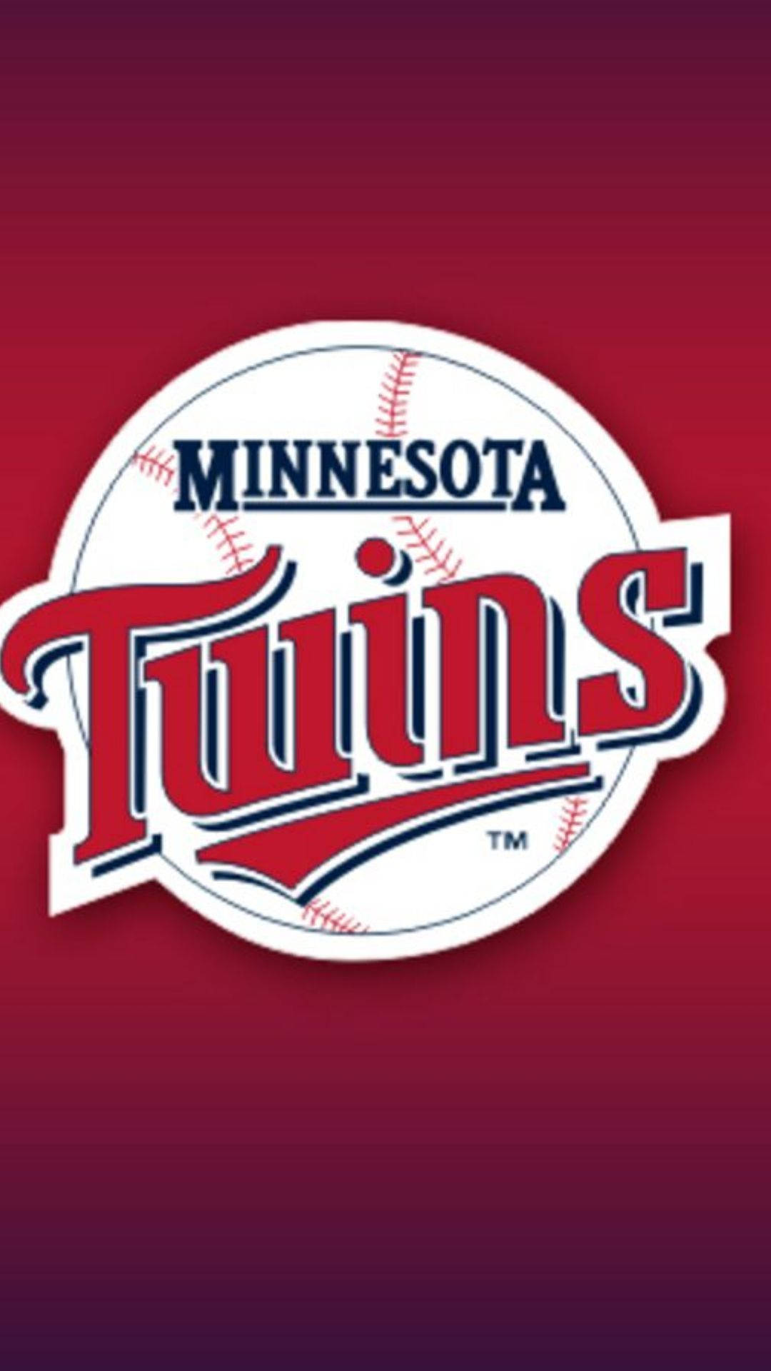 twins 桌布 壁紙 — 明尼蘇達雙城棒球隊標誌居中於帶有縫線棒球細節的漸變紅色背景上。