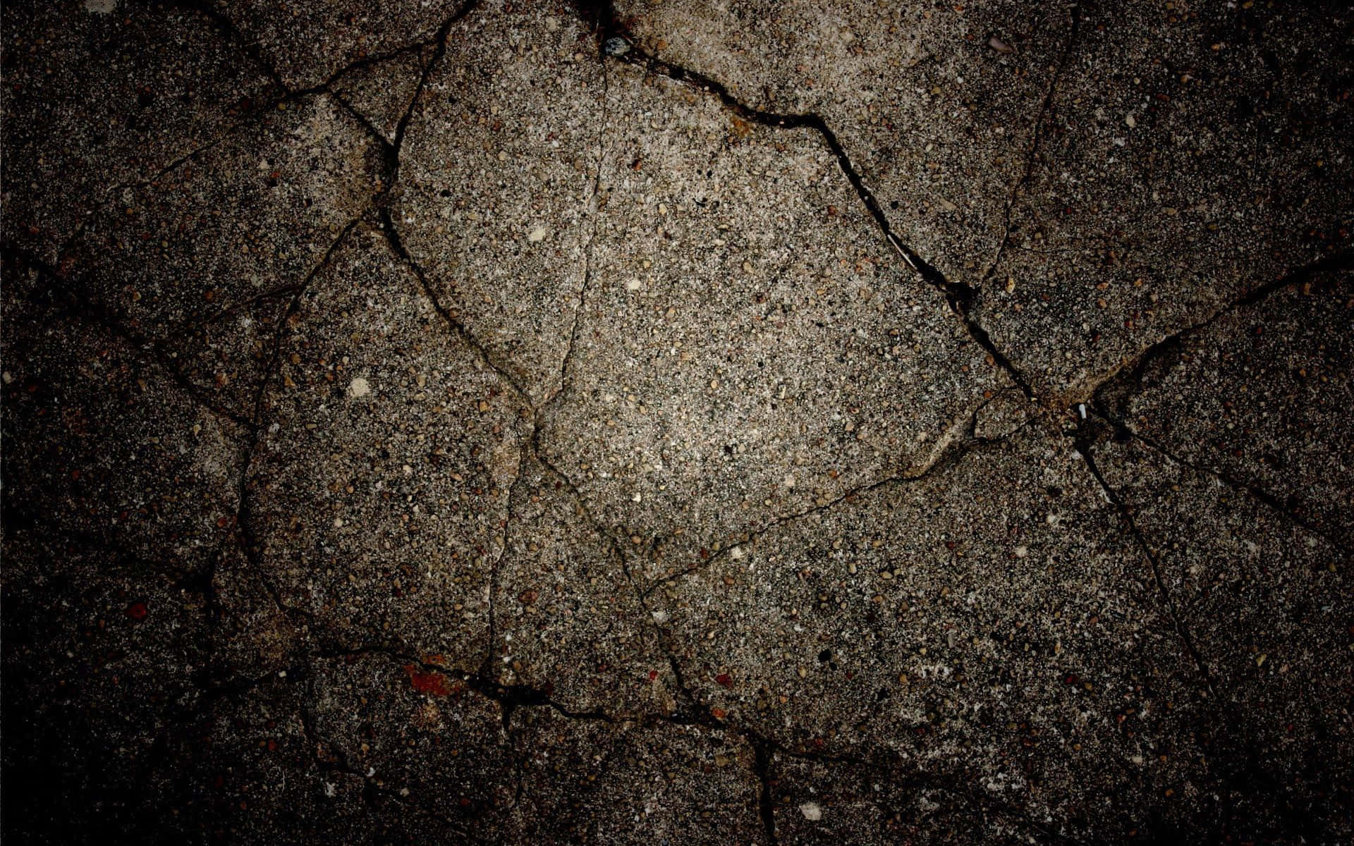 Cracks Texture 桌布 壁紙 — 昏暗燈光下裂開的瀝青路面特寫，帶有暗影和散落的碎石。