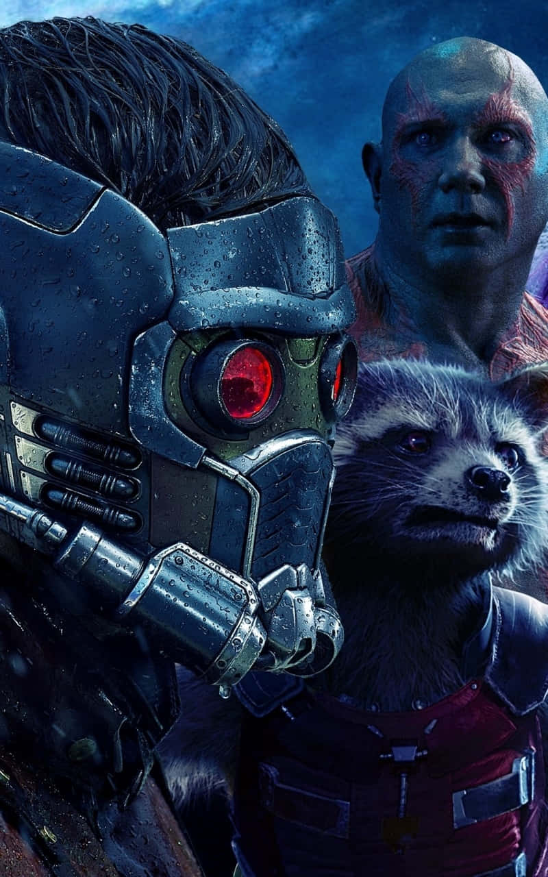Guardians Of The Galaxy 2 桌布 壁紙 — 星爵、火箭和德克斯來自《星際異攻隊》在暴風雨藍天下的特寫。