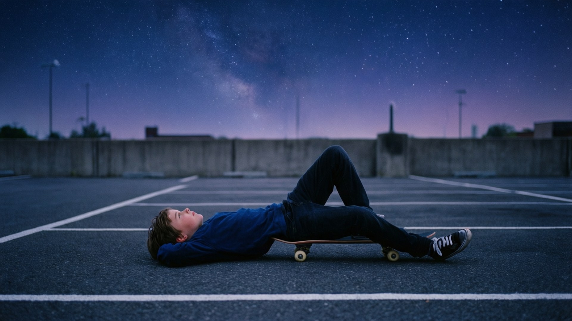 星空滑板少年 壁紙