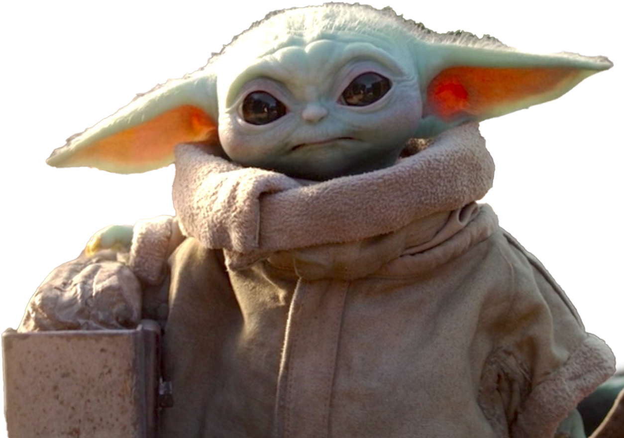 Yoda 桌布 壁紙 — 《星際大戰》中 Grogu 的近照，身穿舒適的米色長袍和圍巾，背景為黑色。