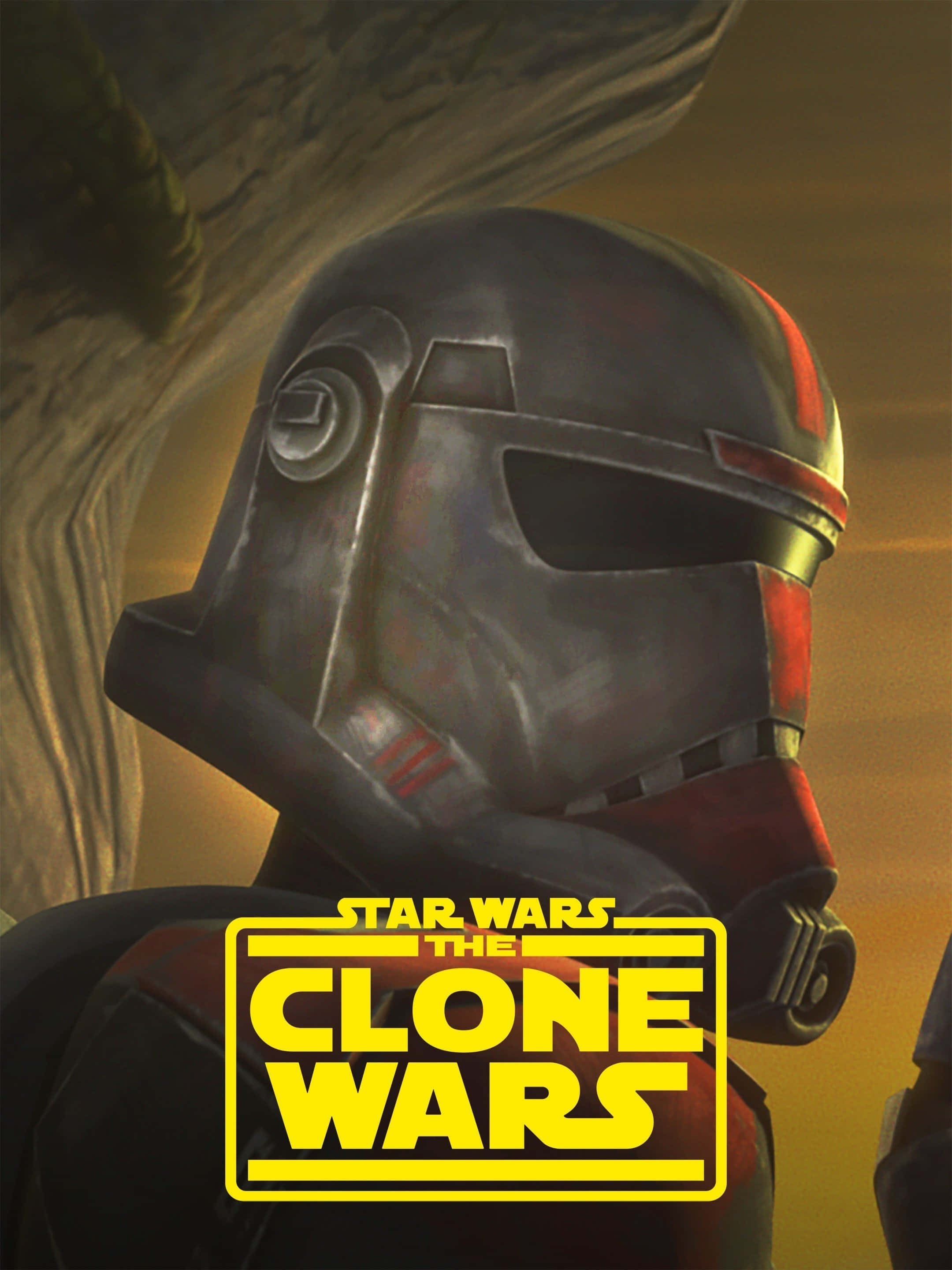 The Clone Army 桌布 壁紙 — 《星際大戰：複製人之戰》中複製人頭盔的特寫，帶有溫暖的金色燈光。