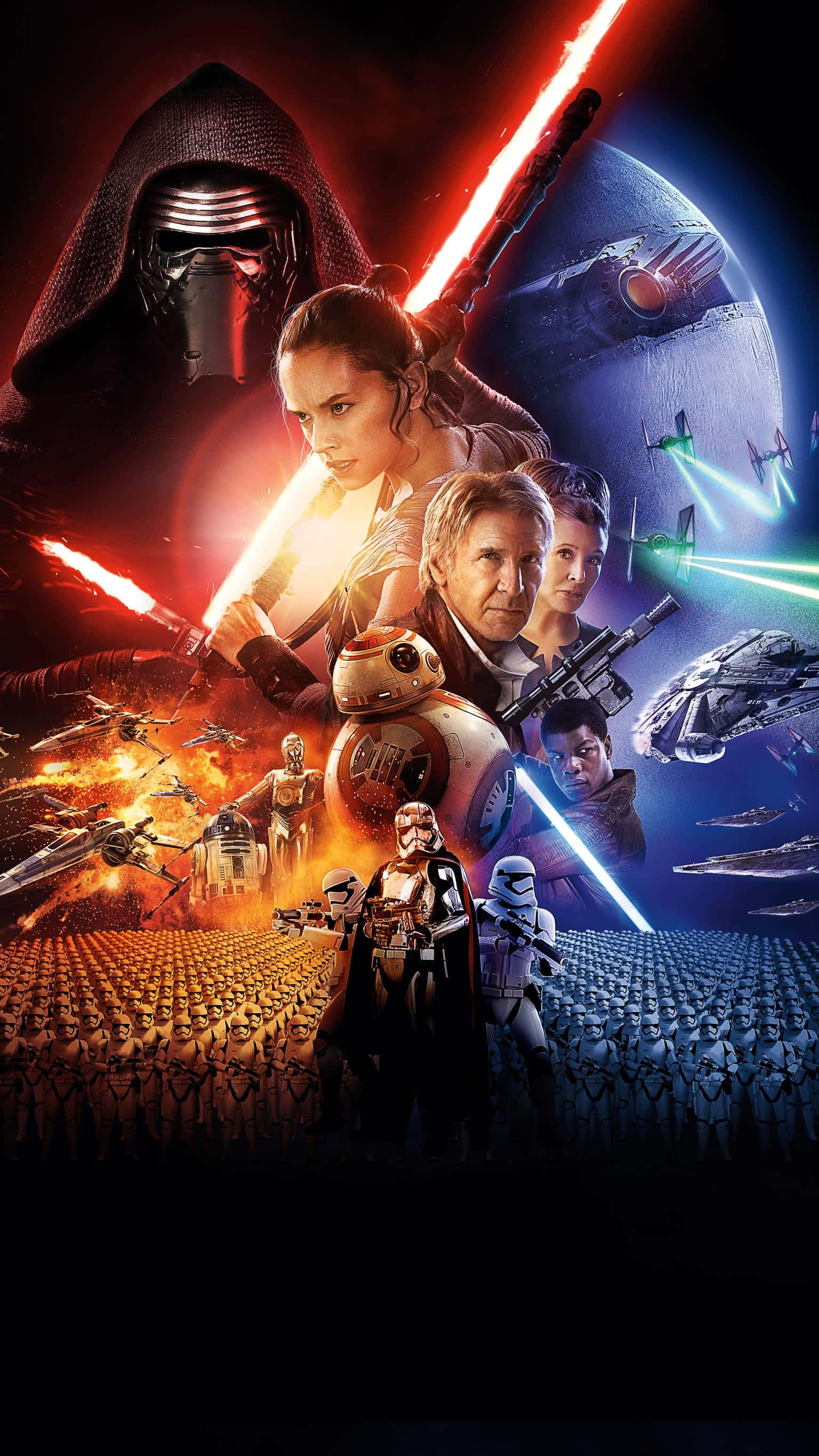 電影動圖 桌布 壁紙 — 星際大戰角色在太空船和死星的背景下用光劍戰鬥。