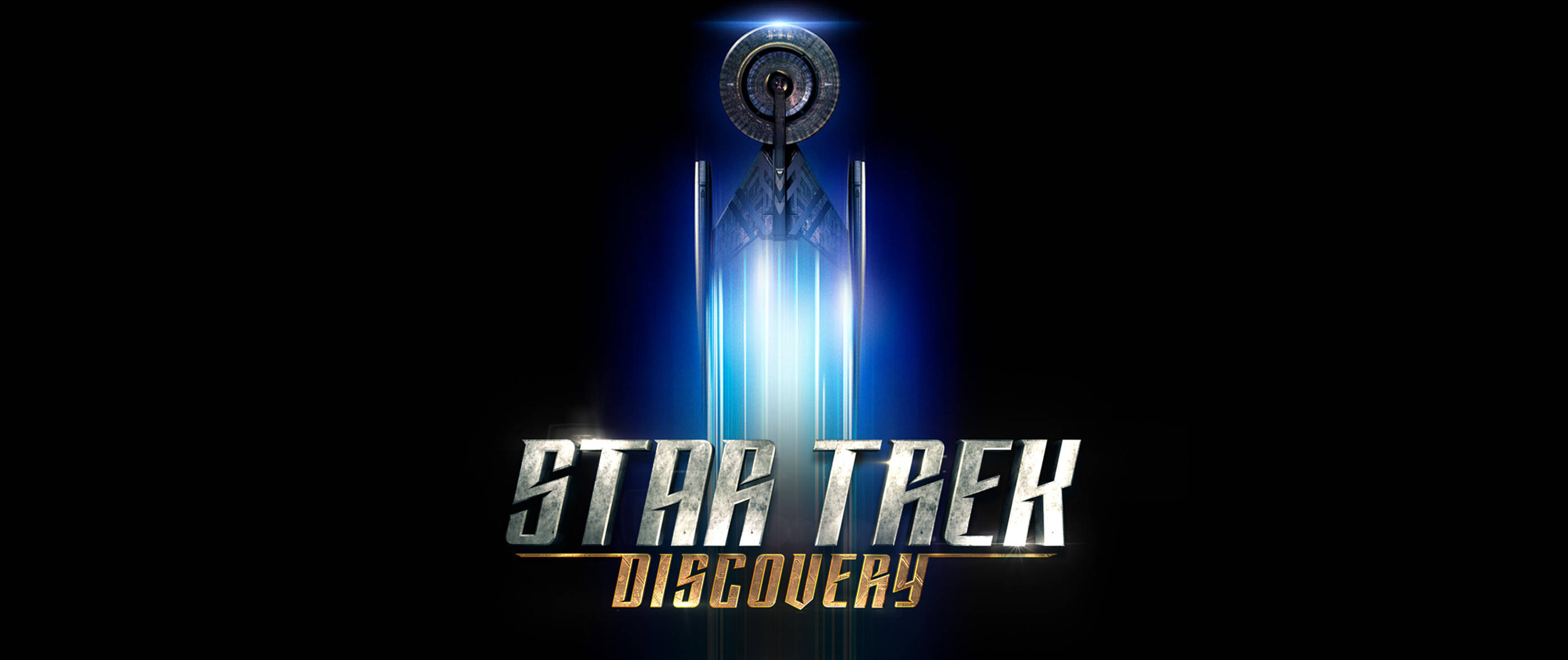 Discovery 桌布 壁紙 — 《星際爭霸戰：發現號》標誌在黑色背景上發出藍色光芒。