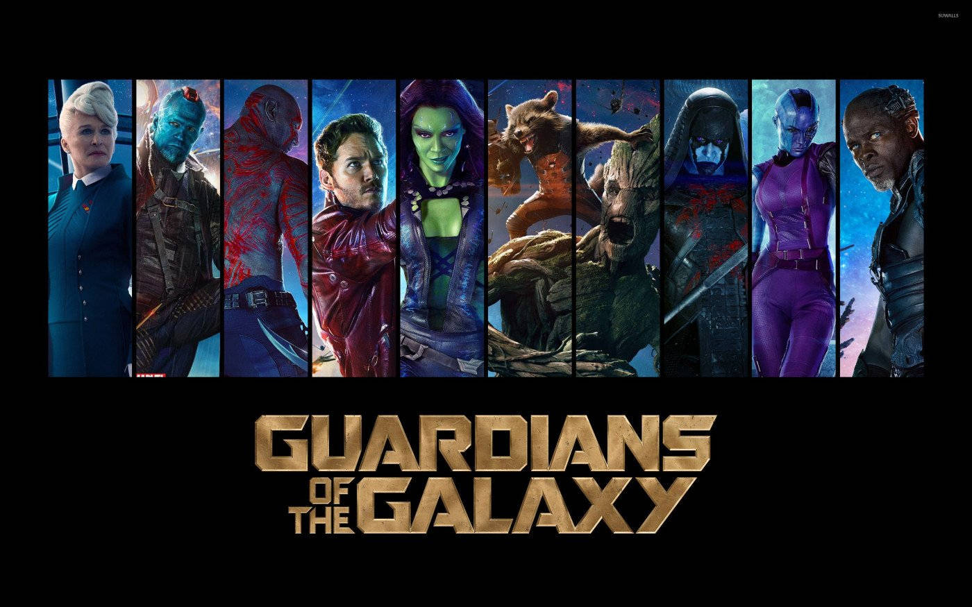 4K Guardians Of The Galaxy 桌布 壁紙 — 星際異攻隊團隊在宇宙背景下以大膽的陣容站立，每個角色在他們的標誌性服裝中細節生動。