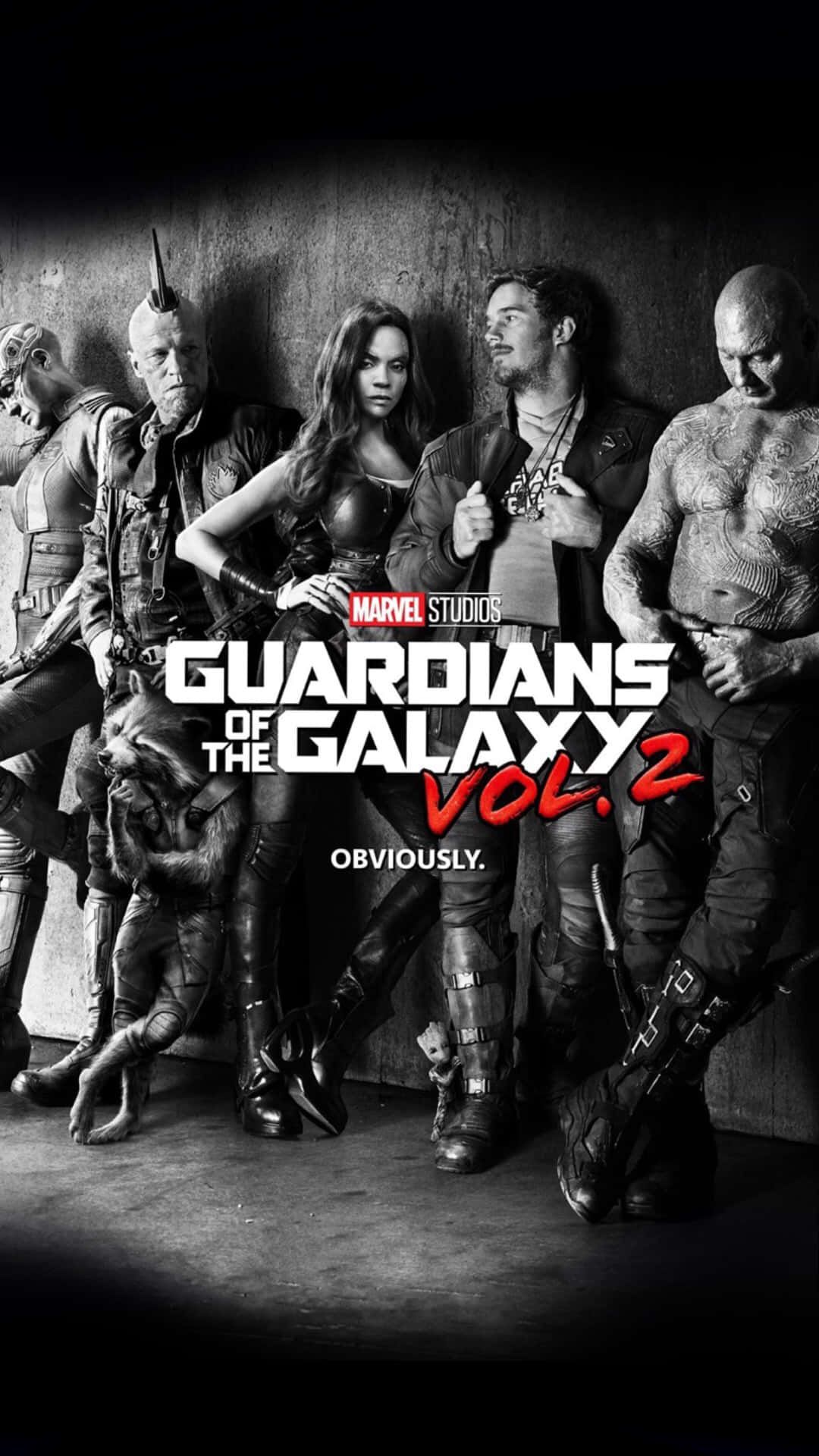 Guardians Of The Galaxy 2 桌布 壁紙 — 星際異攻隊團隊在粗糙的牆壁前以高對比度的黑白宣傳海報中戲劇性地擺姿勢。
