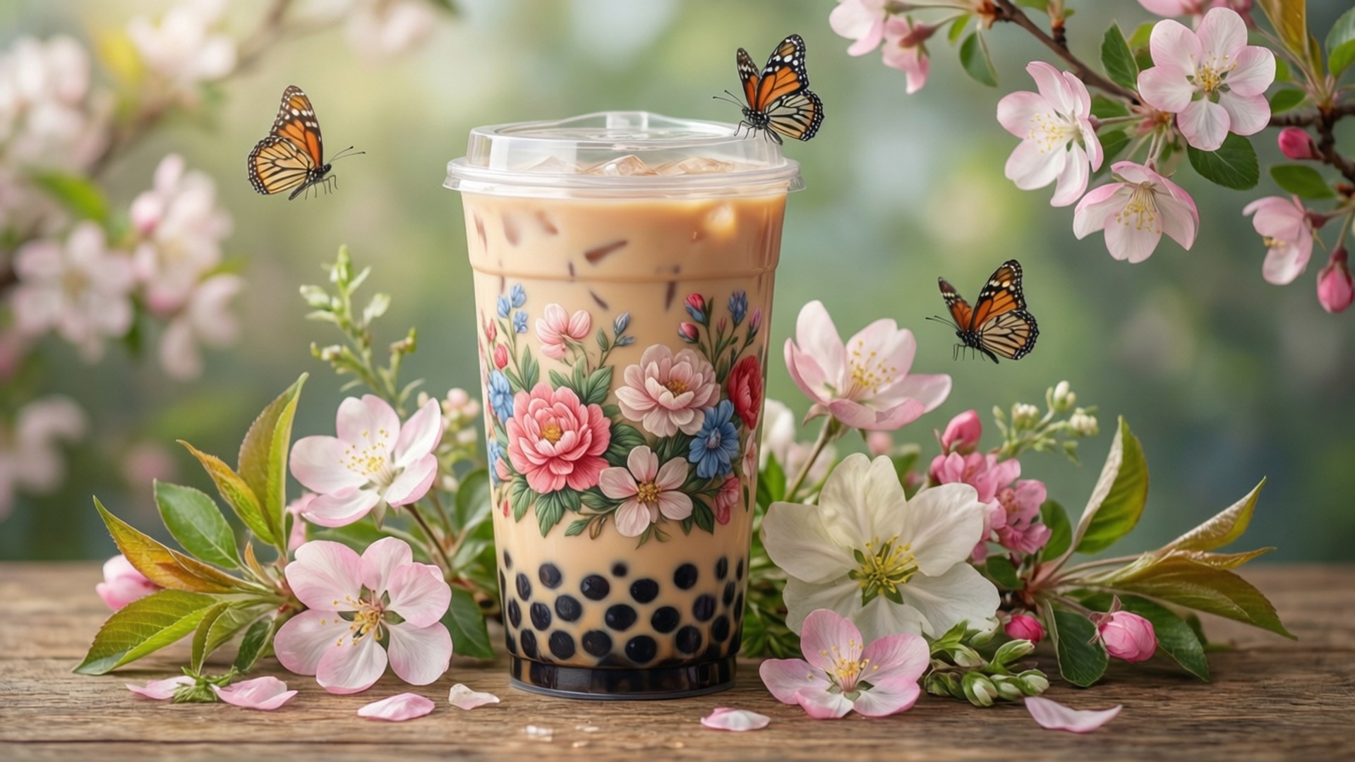 春季花香珍珠奶茶 壁紙