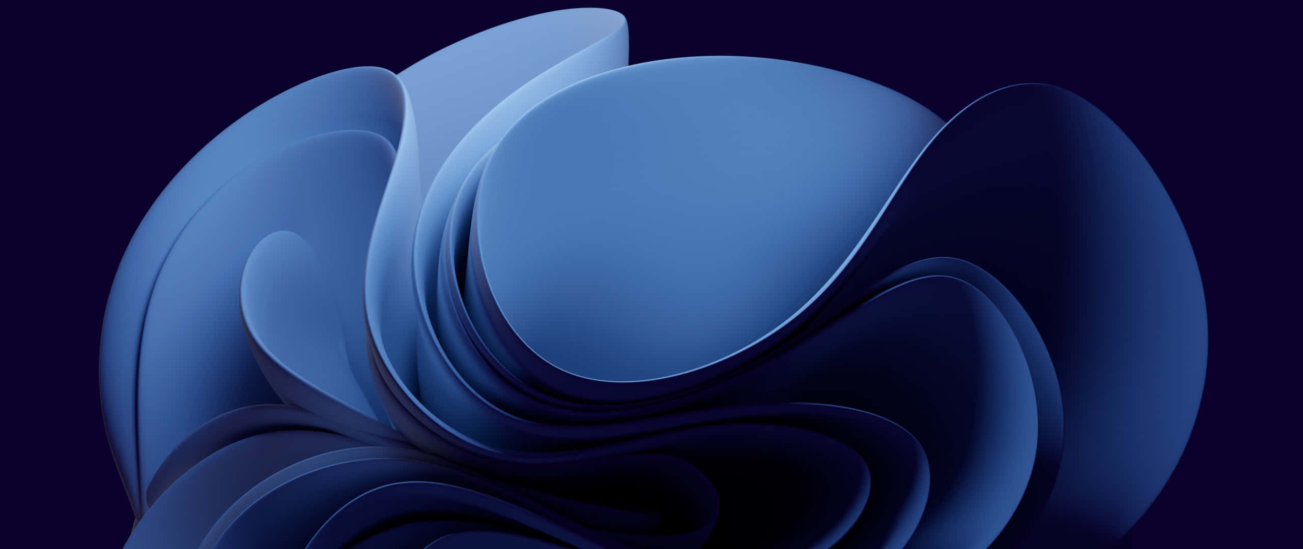 Minimalist Blue 桌布 壁紙 — 時尚分層的藍色抽象形態在深靛藍背景下優雅地旋轉。