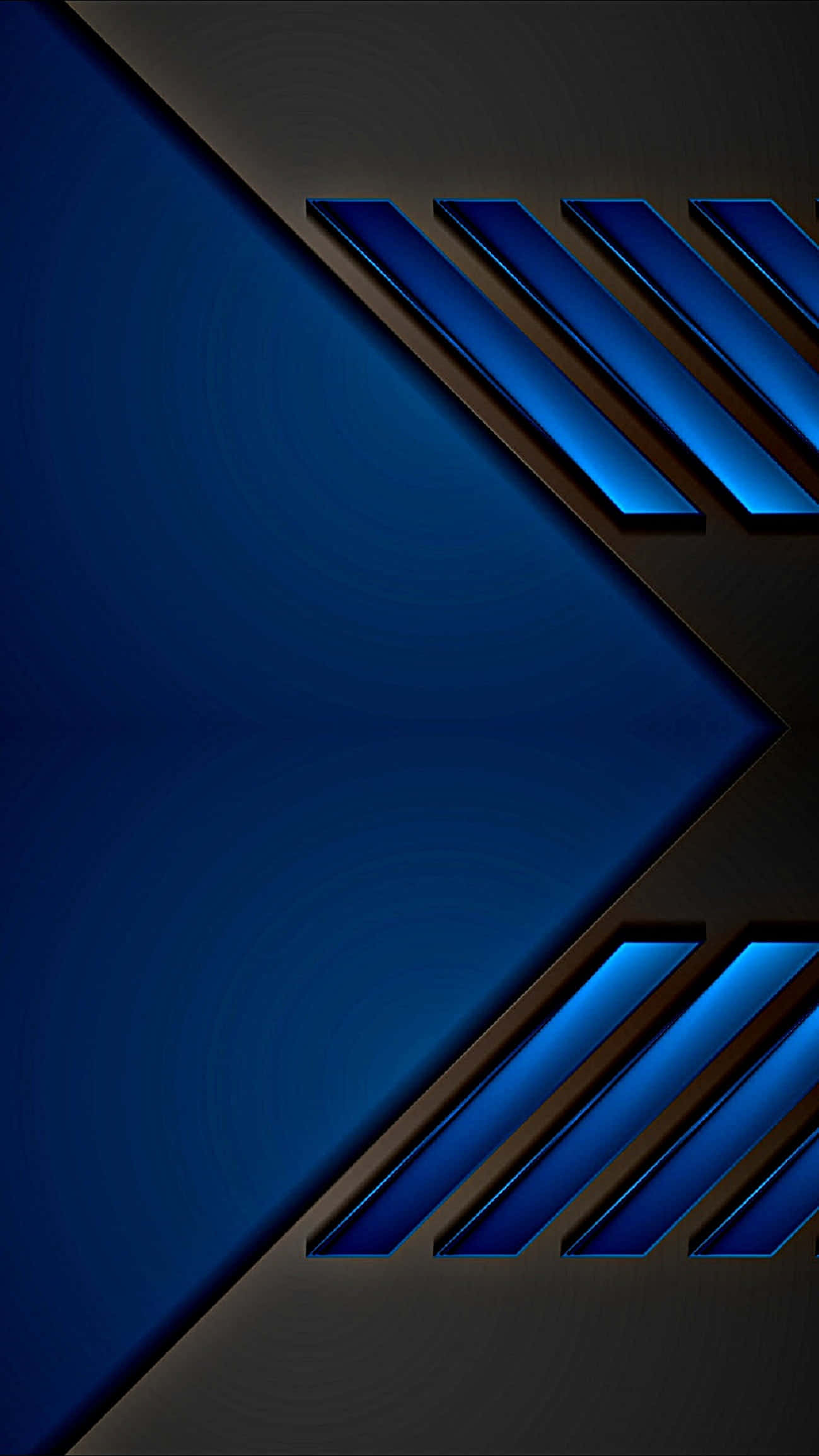 Android Material 桌布 壁紙 — 時尚幾何圖案壁紙，在深色紋理背景上帶有發光的藍色箭頭狀條紋。