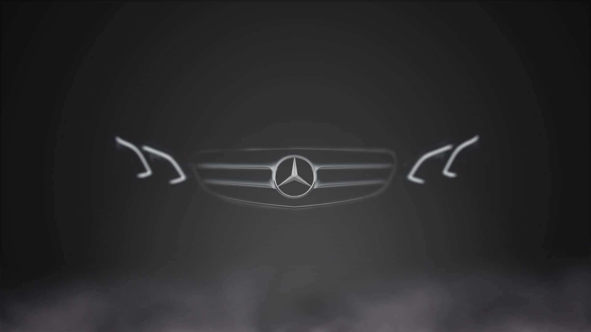桌布 壁紙 — 時尚的 Mercedes-Benz 水箱護罩和星形標誌在黑暗煙霧背景及風格化頭燈中柔和發光。