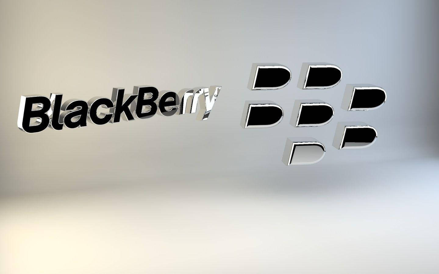 Blackberry 桌布 壁紙 — 時尚的3D渲染BlackBerry標誌，帶有光澤黑色字母和標誌性鍵盤按鍵，漂浮在柔和漸變背景上。