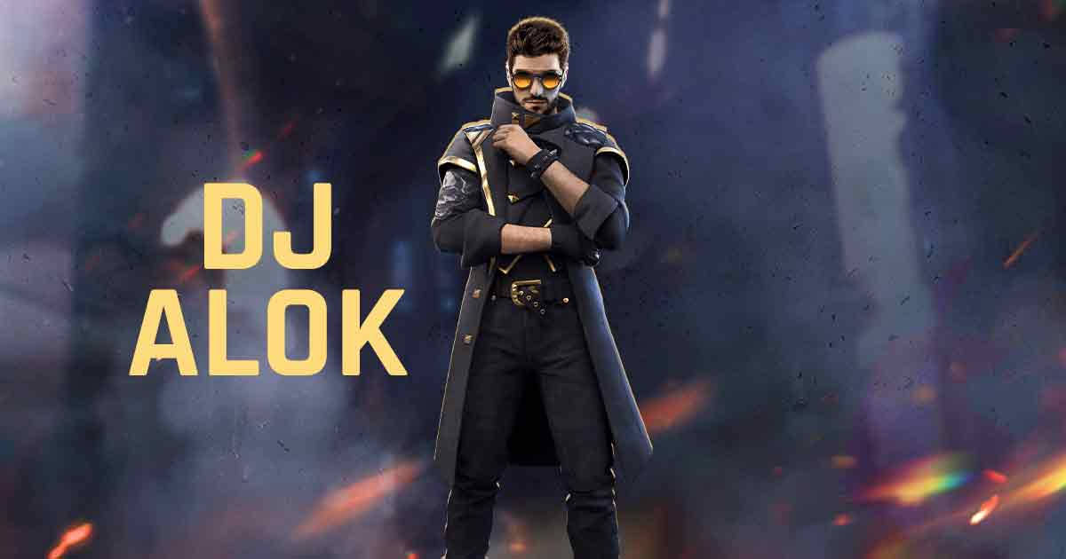 Free Fire Dj Alok 桌布 壁紙 — 時尚的DJ Alok身穿深色外套和太陽眼鏡，自信地站在充滿活力、發光粒子的背景前。