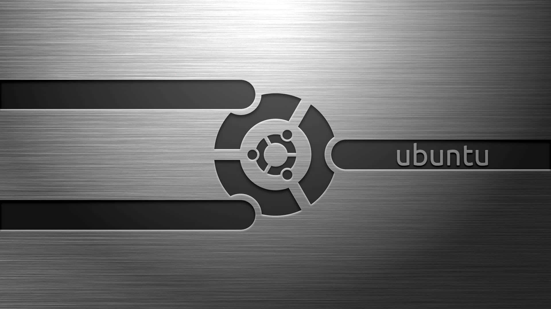 ubuntu 桌布 壁紙 — 時尚的拉絲金屬壁紙，帶有Ubuntu標誌和文字，採用極簡黑白設計。