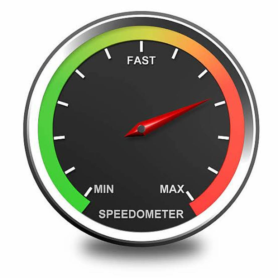 Speed 桌布 壁紙 — 時尚的數位速度計，紅色指針指向高速，黑色背景帶有綠色到紅色的漸變。