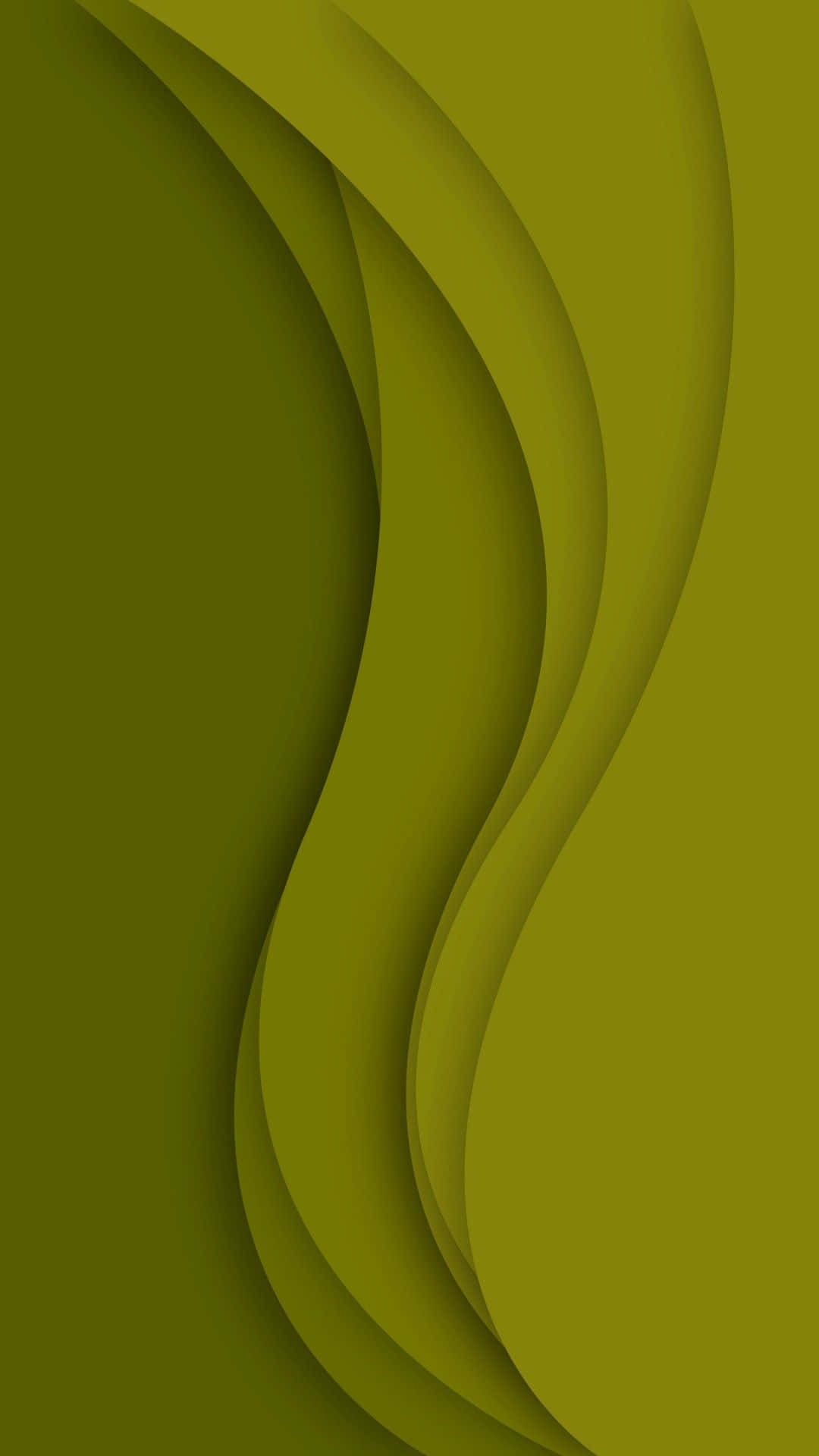 Olive Green iPhone 桌布 壁紙 — 時尚的橄欖綠抽象波浪垂直流動，帶有柔和陰影，營造深度和現代優雅。