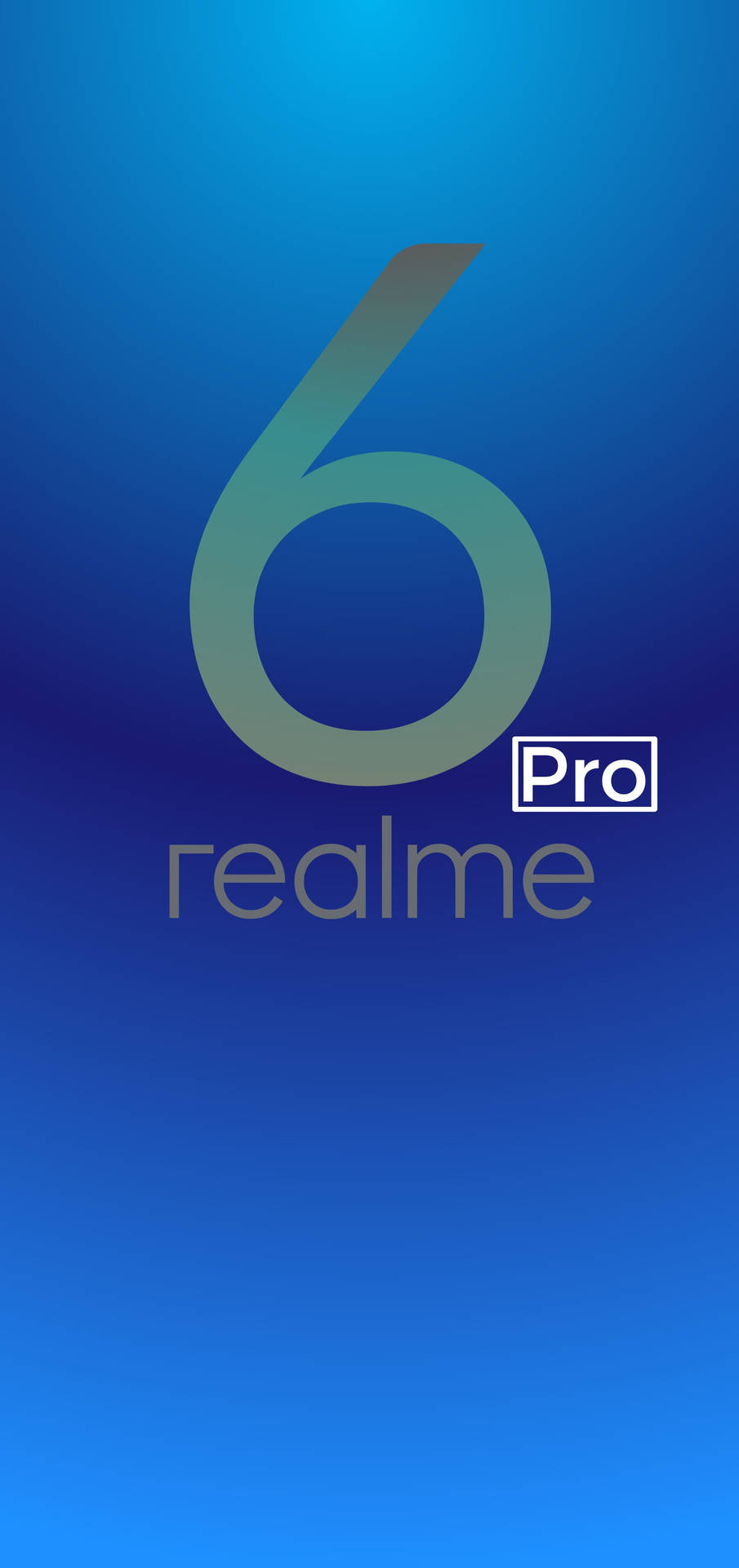  壁紙 — 時尚的漸層藍色桌布，帶有一個大型風格化數字六，下方有「Pro」和「realme」文字。