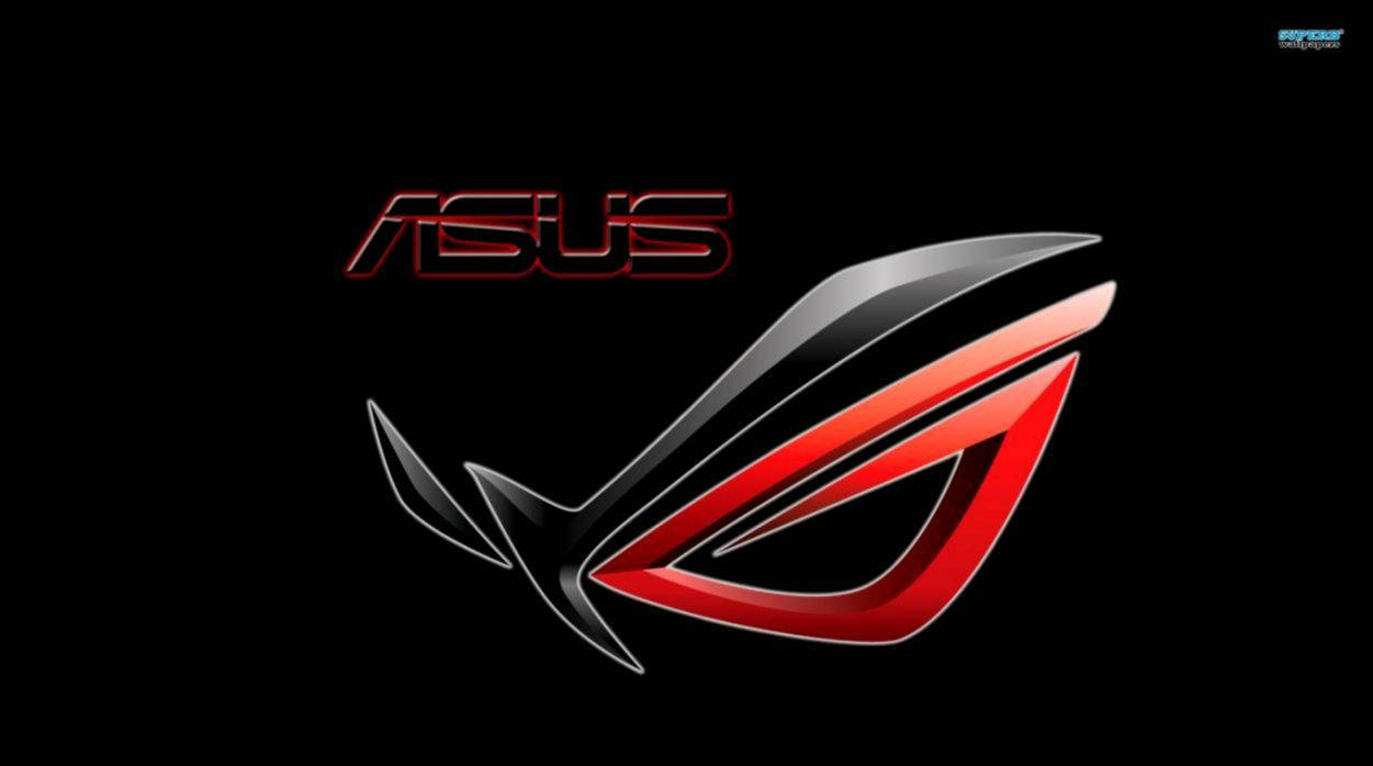 華碩 ROG 桌布 壁紙 — 時尚的紅銀色ASUS ROG標誌在純黑色背景上發光，帶有金屬亮點。