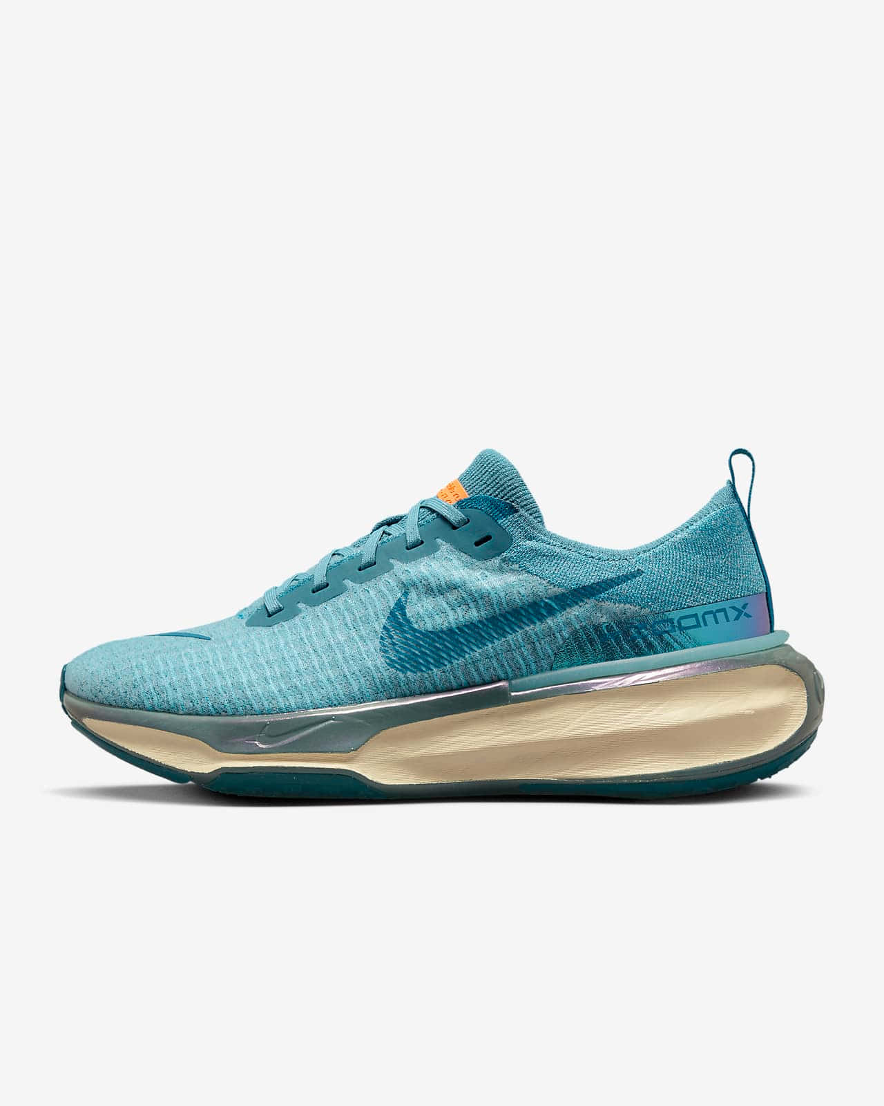 Nike 桌布 壁紙 — 時尚的藍綠色Nike跑鞋，配有可見的Air Max緩震單元和紋理針織鞋面。