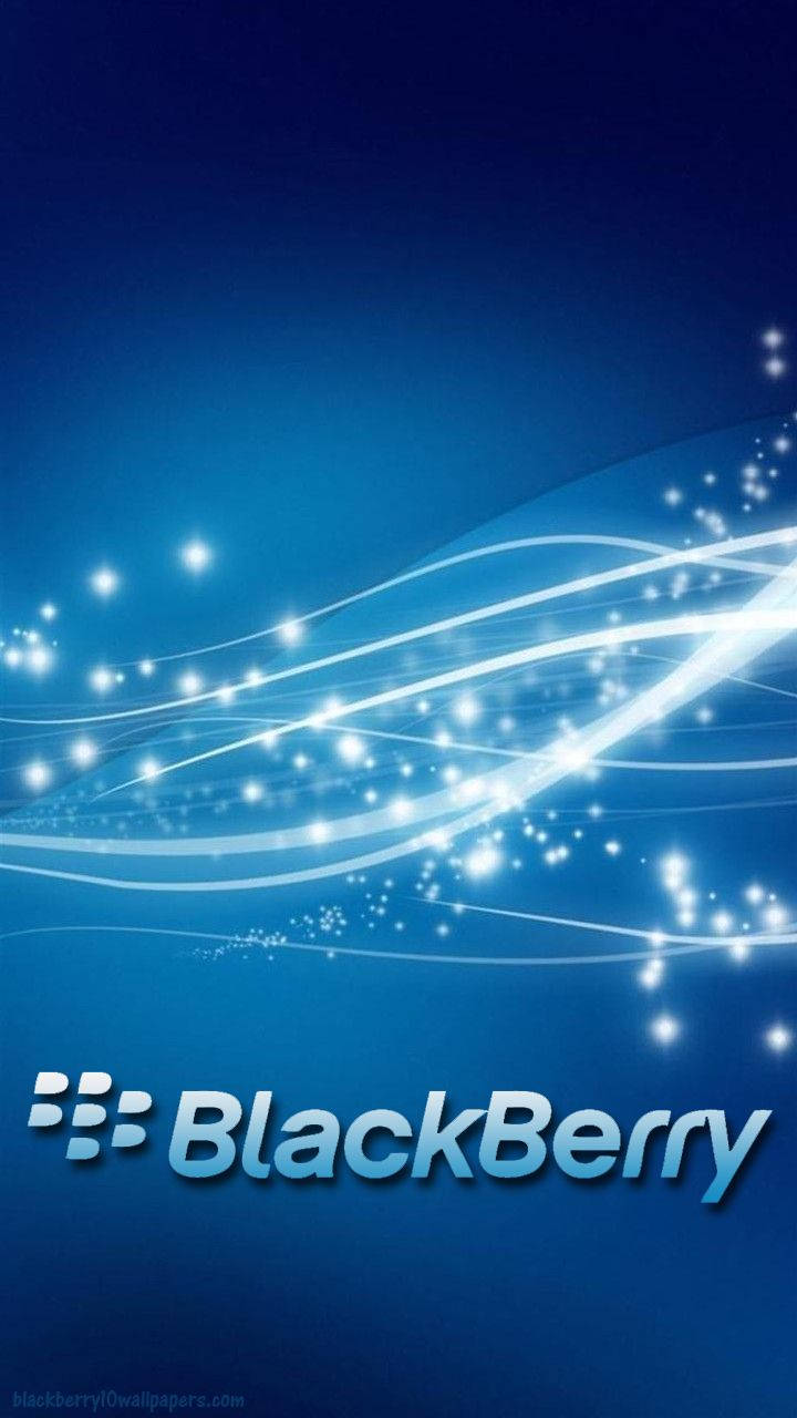 黑莓 桌布 壁紙 — 時尚的藍色漸變壁紙，帶有發光的白色條紋和閃光，並帶有BlackBerry標誌。