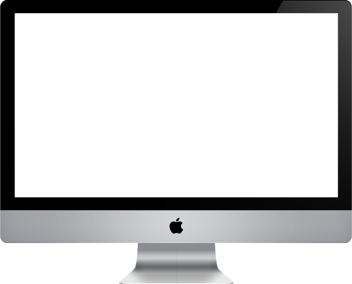 Mac 桌布 壁紙 — 時尚的銀色 Apple iMac，配備空白白色螢幕和簡約支架，置於純白背景上。