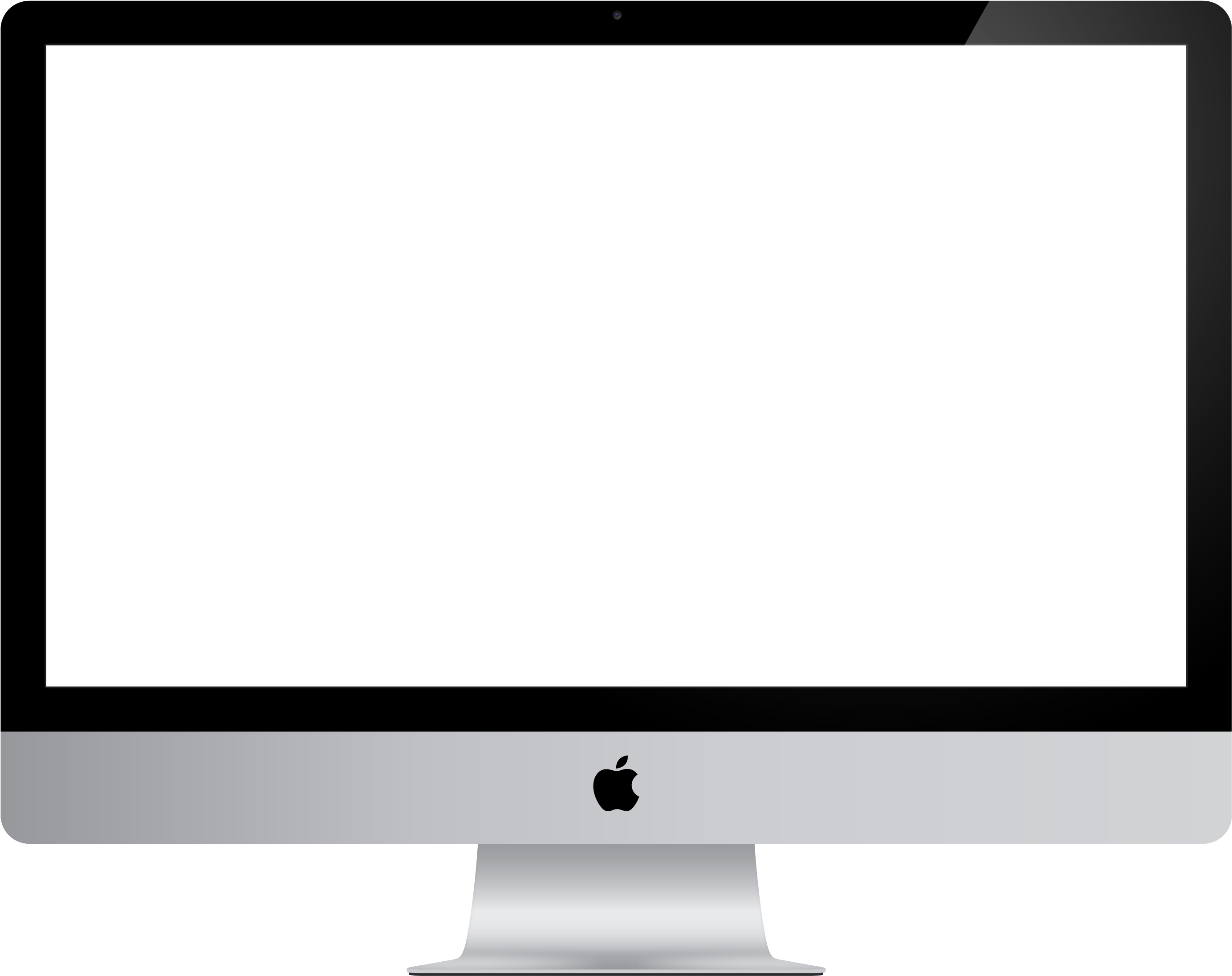 Monitor 桌布 壁紙 — 時尚的銀色 Apple iMac，配備黑白對角分割螢幕，展現極簡現代設計。