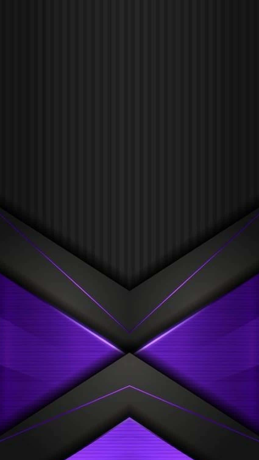Pattern Phone 桌布 壁紙 — 時尚的黑色和紫色幾何壁紙，帶有發光霓虹線條形成X圖案。