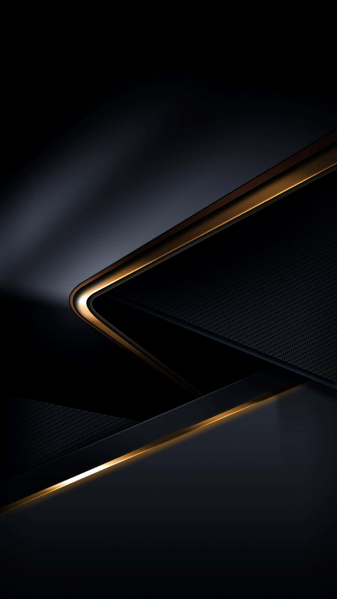 Elegant Black And Gold 桌布 壁紙 — 時尚的黑色抽象設計，發光的金色線條在深色漸變背景上形成銳利的幾何角度。