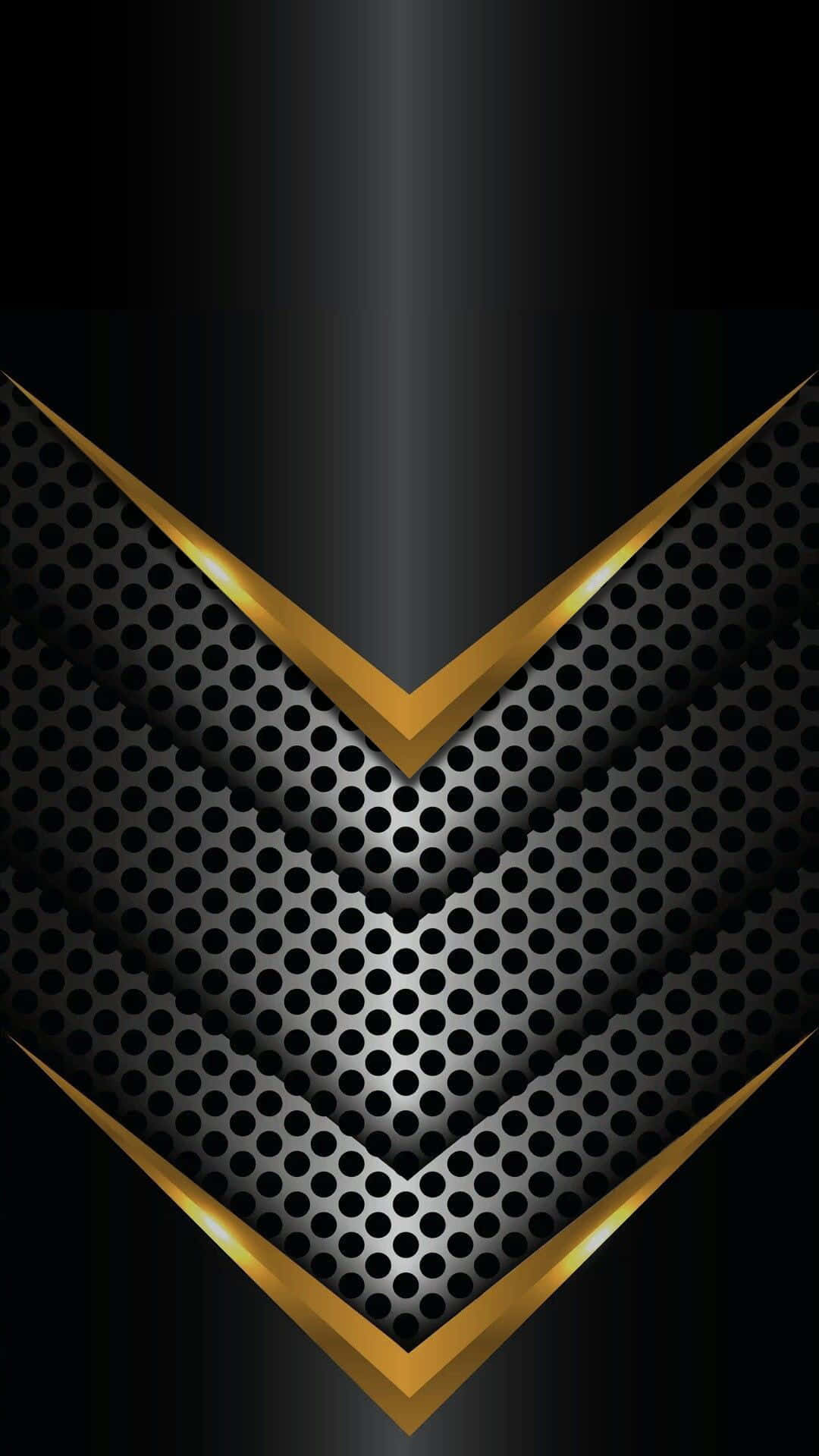 Elegant Black And Gold 桌布 壁紙 — 時尚的黑金幾何圖案，帶有金屬網狀紋理，在漸變背景上形成銳利的V形圖案。