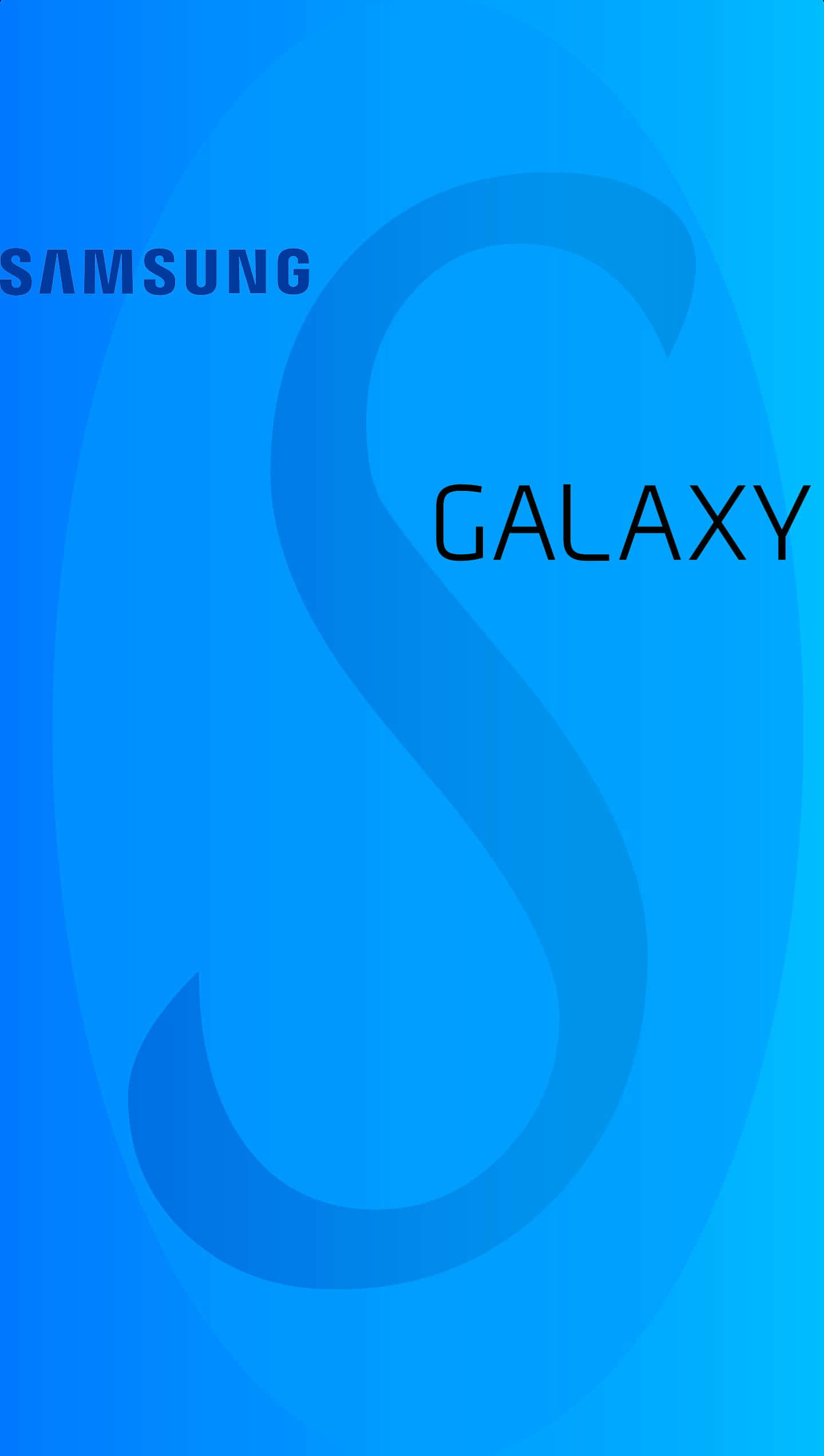 Galaxy S 桌布 壁紙 — 時尚藍色漸變桌布，帶有大型風格化S標誌及'SAMSUNG'和'GALAXY'文字。