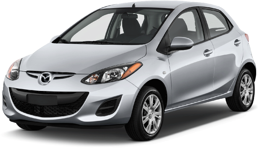 馬自達 桌布 壁紙 — 時尚銀色Mazda 2掀背車，在工作室燈光下以純白背景展示。