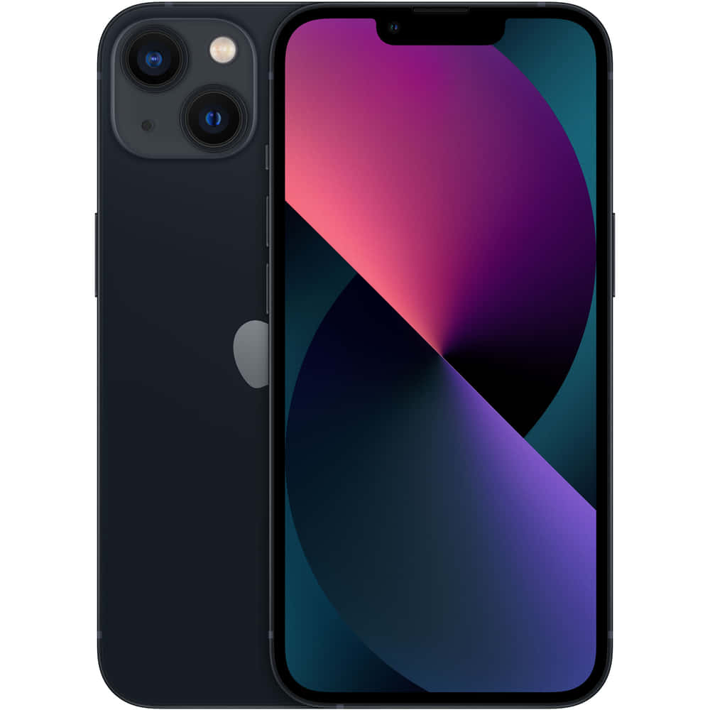 iPhone 桌布 壁紙 — 時尚黑色 iPhone 13 mini 在白色背景前後展示，配以鮮豔漸變螢幕。