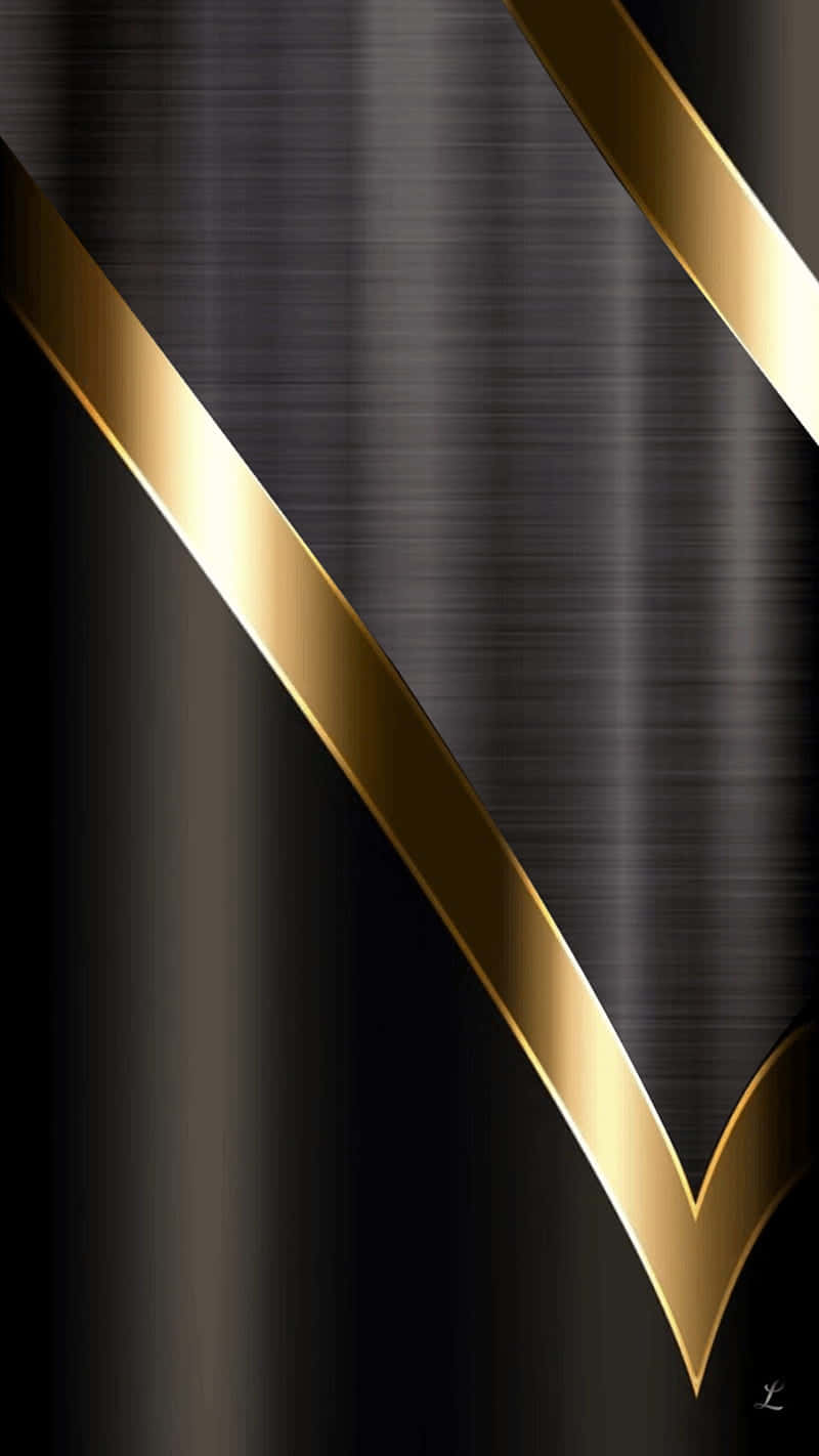 Elegant Black And Gold 桌布 壁紙 — 時尚黑色拉絲金屬背景，帶有形成V形的粗體對角金色條紋。