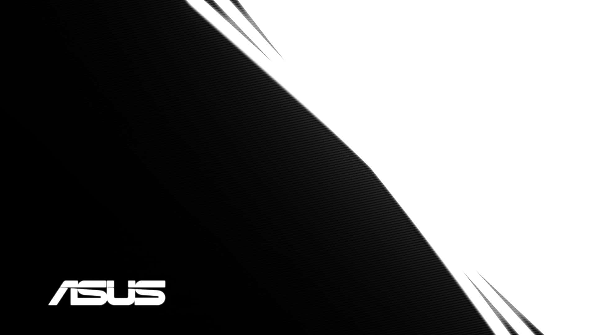 ASUS 桌布 壁紙 — 時尚黑色紋理對角線，由銳利白色線條分割，左下角有ASUS標誌。