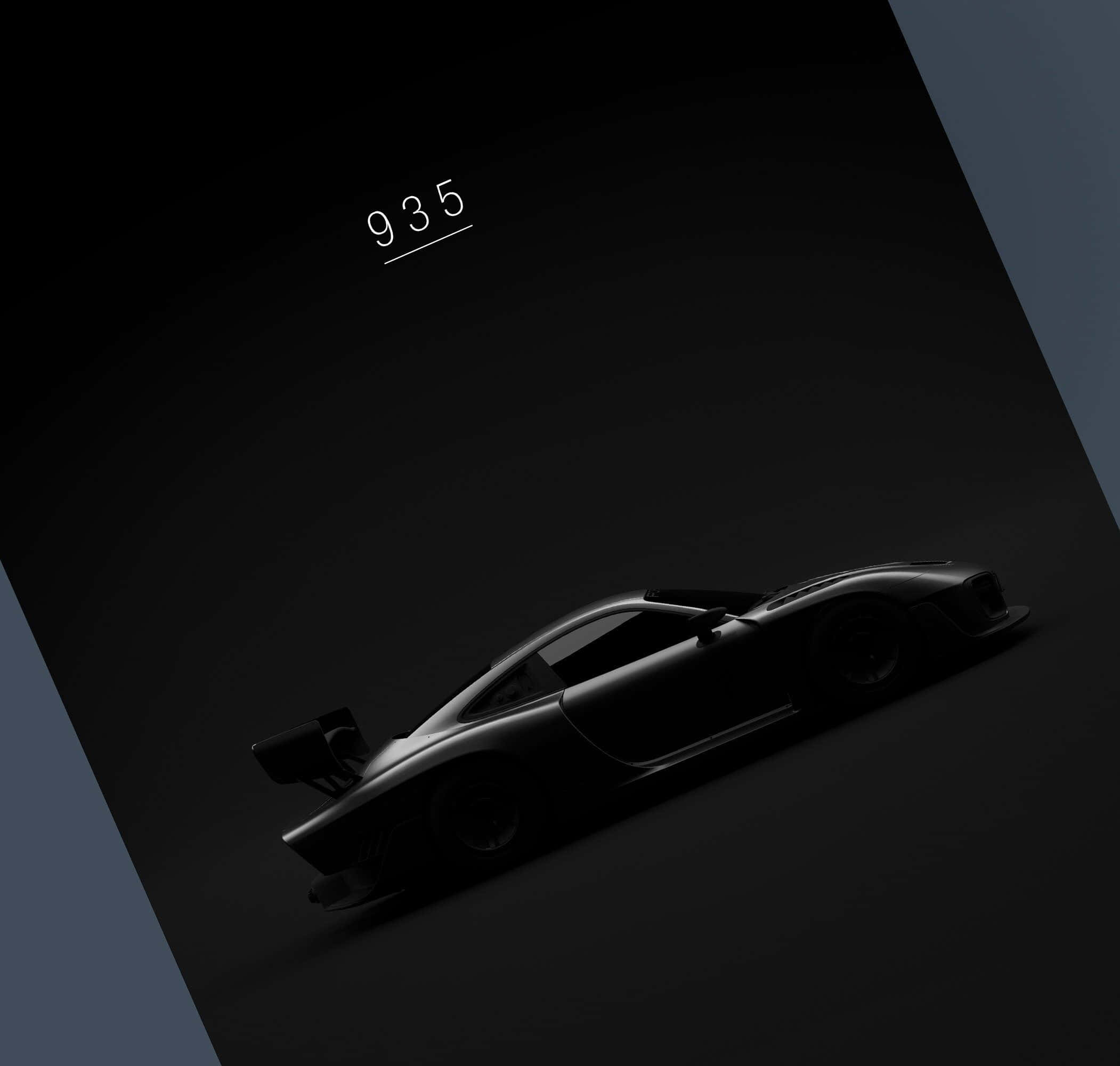 Minimalist Car 桌布 壁紙 — 時尚黑色跑車輪廓在深色漸變背景上隱約發光，數字935漂浮在上方。
