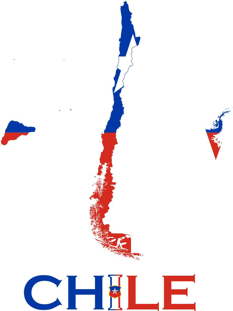 Chile 桌布 壁紙 — 智利地圖輪廓填充國家旗幟顏色，黑色背景，粗體文字。