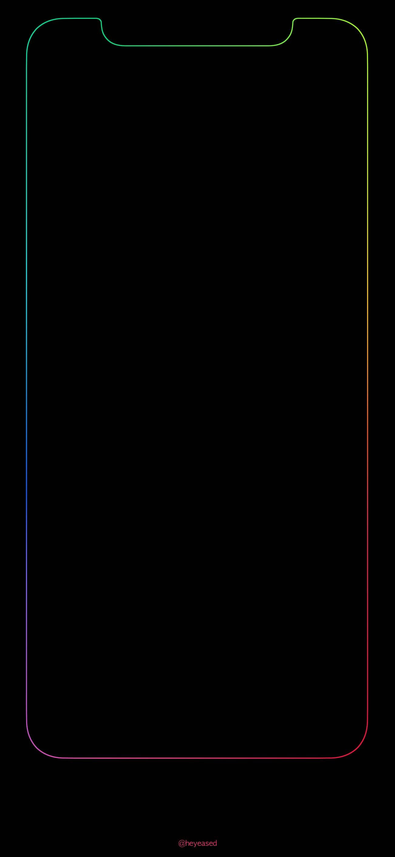 Phone Screen 桌布 壁紙 — 智慧型手機螢幕輪廓在黑色背景上發出彩虹漸變光芒。