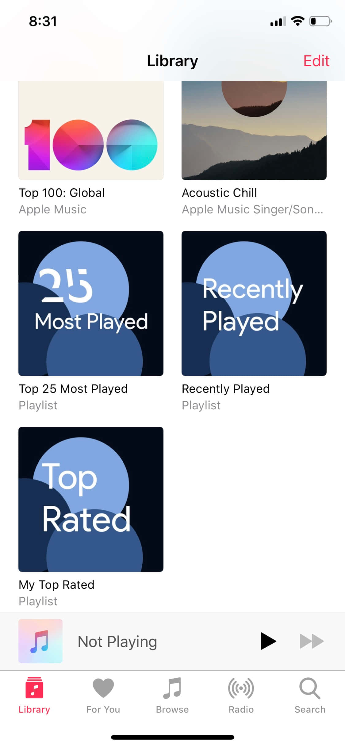 Playlist 桌布 壁紙 — 智慧型手機螢幕顯示 Apple Music 資料庫，包含播放清單方塊和導覽列。