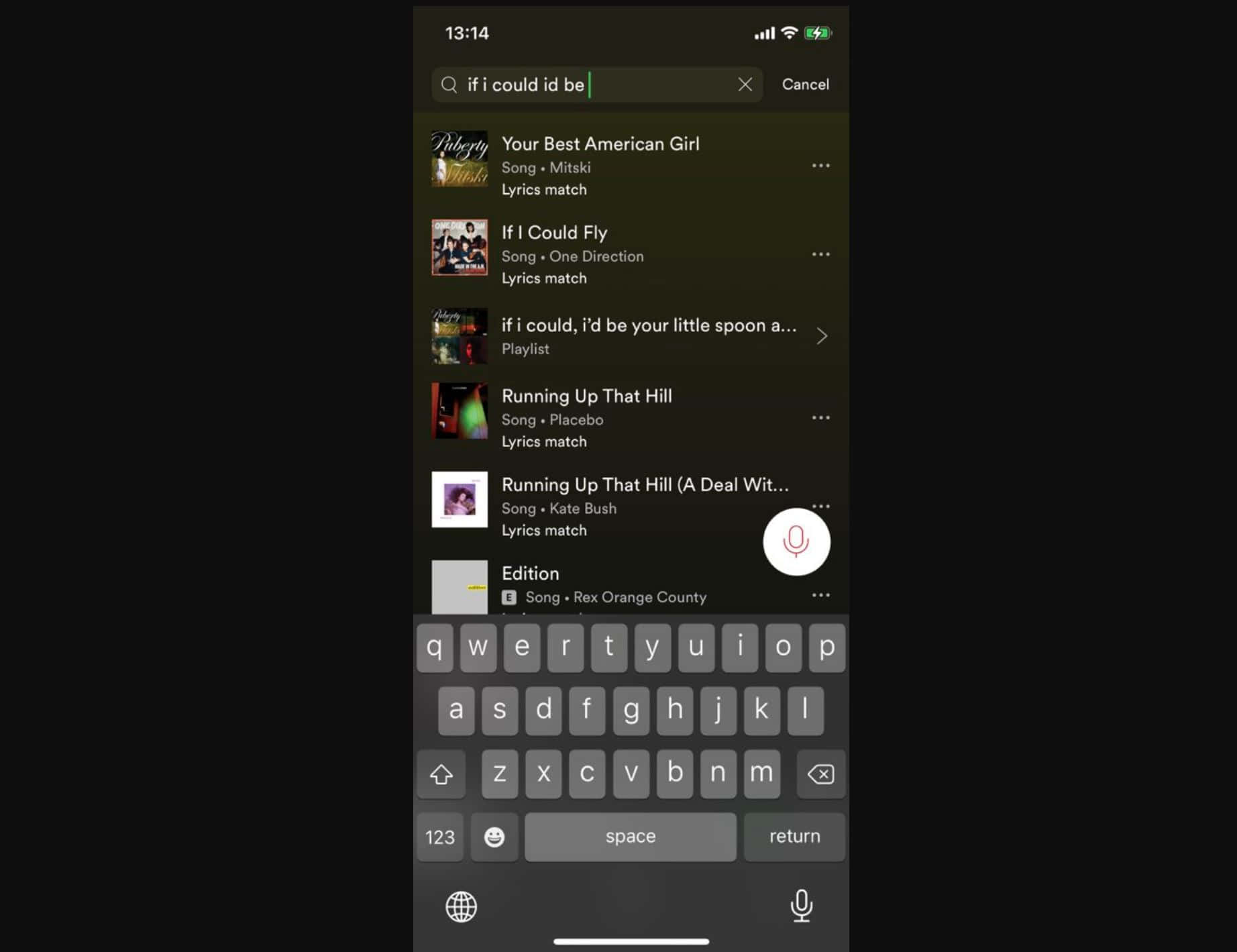 Search 桌布 壁紙 — 智慧型手機螢幕顯示一個音樂應用程式，搜尋結果為 'if i could id be'，並顯示鍵盤。