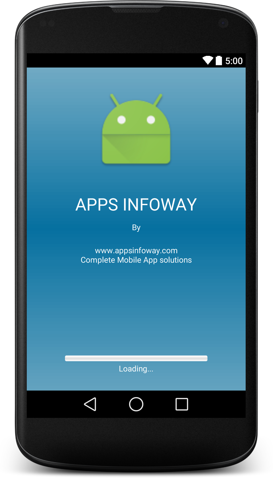 Screen 桌布 壁紙 — 智慧型手機顯示Android應用程式的載入畫面，帶有綠色機器人標誌和藍色漸變背景。