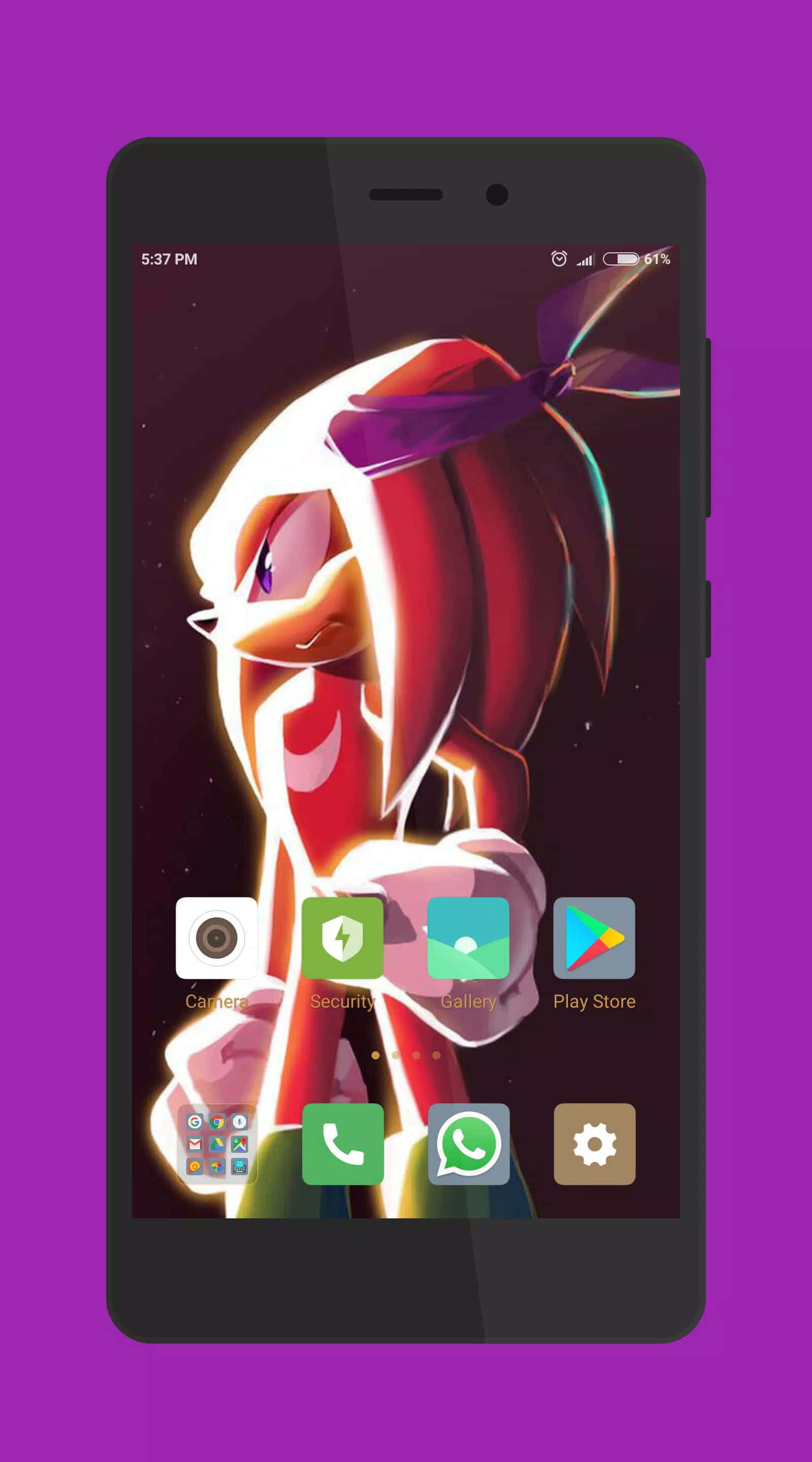 Knuckles 桌布 壁紙 — 智慧型手機顯示一張充滿活力的動漫風格桌布，紅髮角色在黑暗的宇宙背景下帶有發光邊緣。