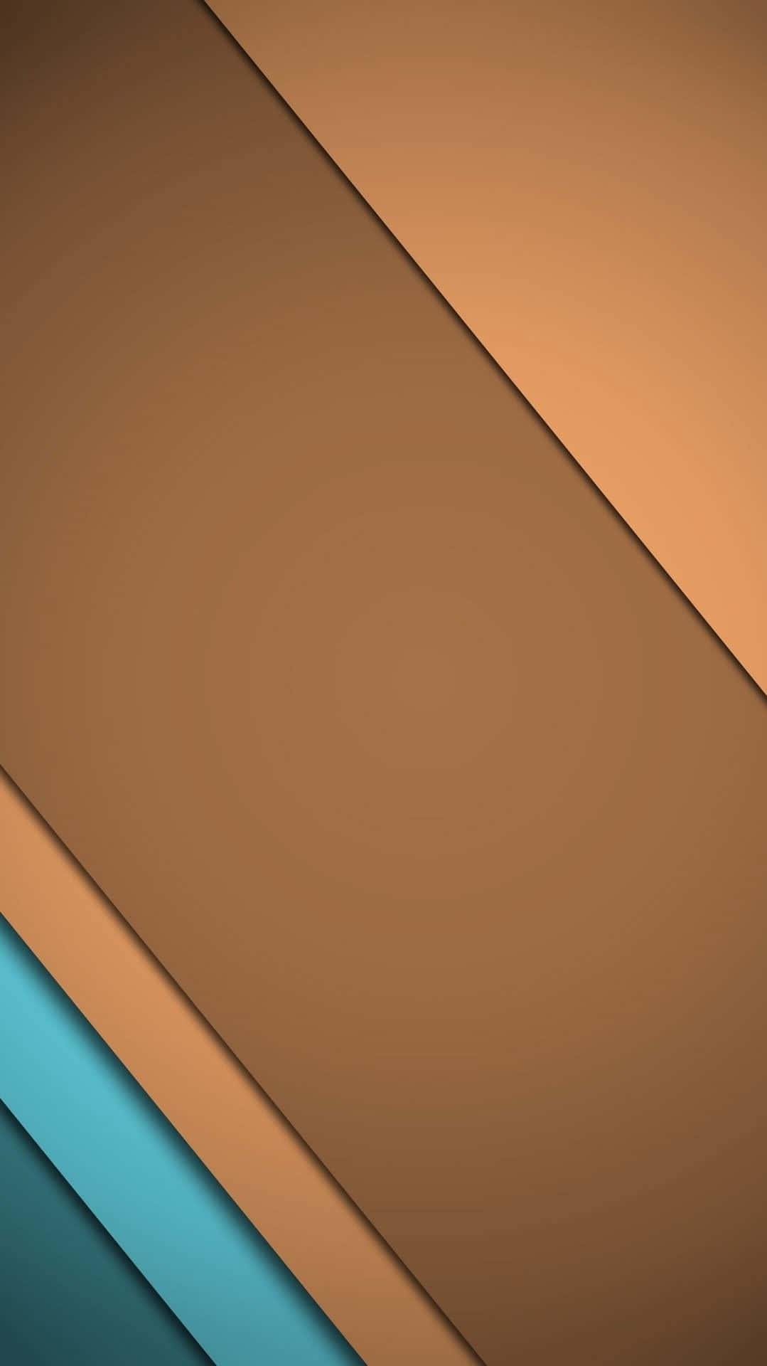 Android Material 桌布 壁紙 — 暖棕色和冷藍綠色的對角幾何平面，以柔和漸變營造出極簡抽象構圖。