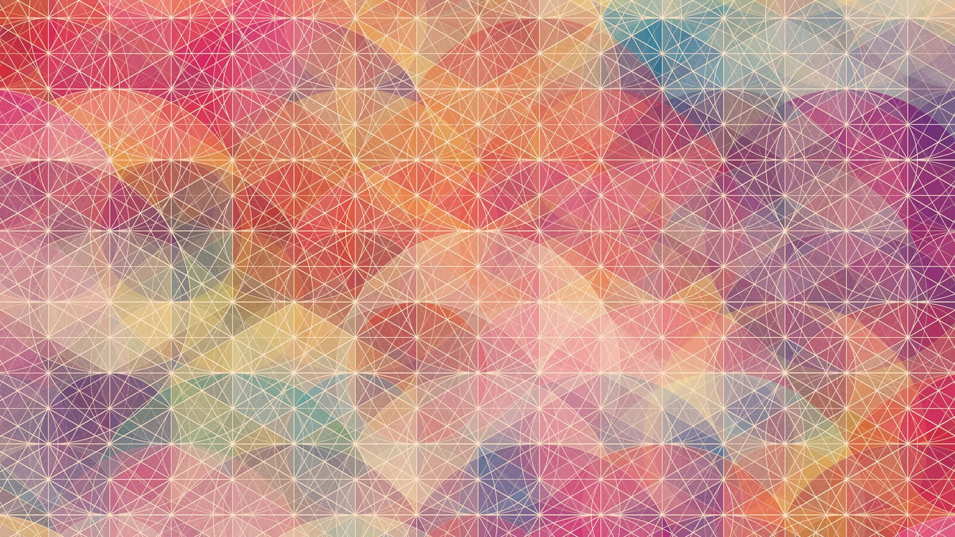 Geometric Desktop 桌布 壁紙 — 暖色和冷色重疊三角形的鮮豔幾何圖案，創造出動態的抽象構圖。